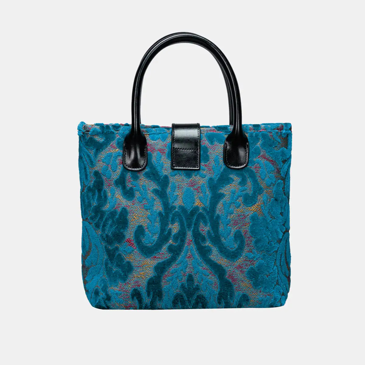 Burnout Velvet Aqua Blue Tuck Lock Carpet Satchel of America back