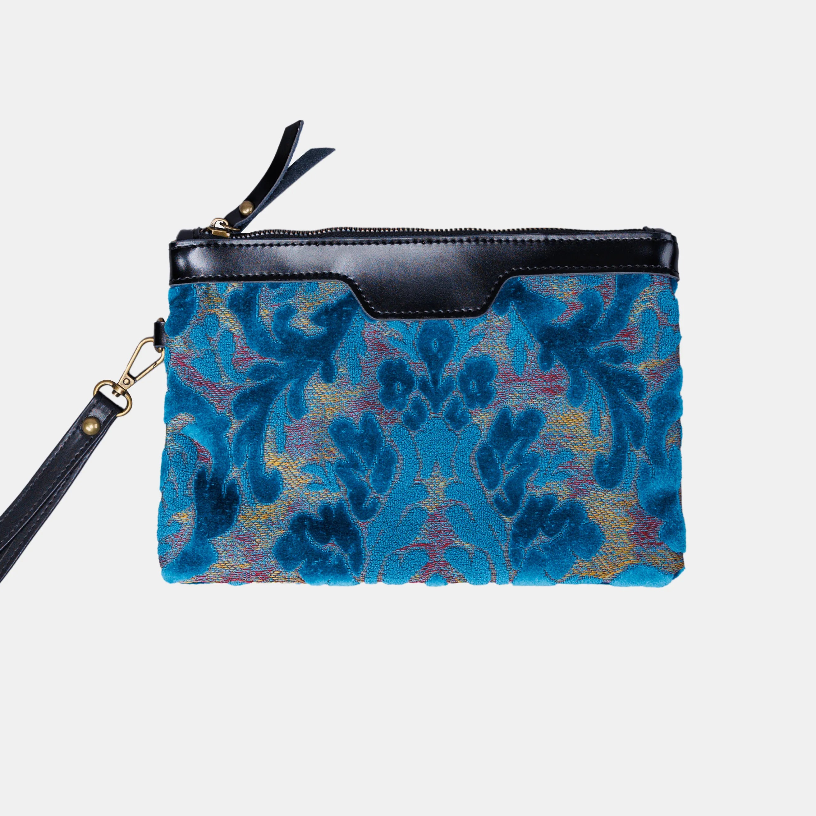 Burnout Velvet Aqua Blue Wristlet Clutch carpet bag MCW Handmade main