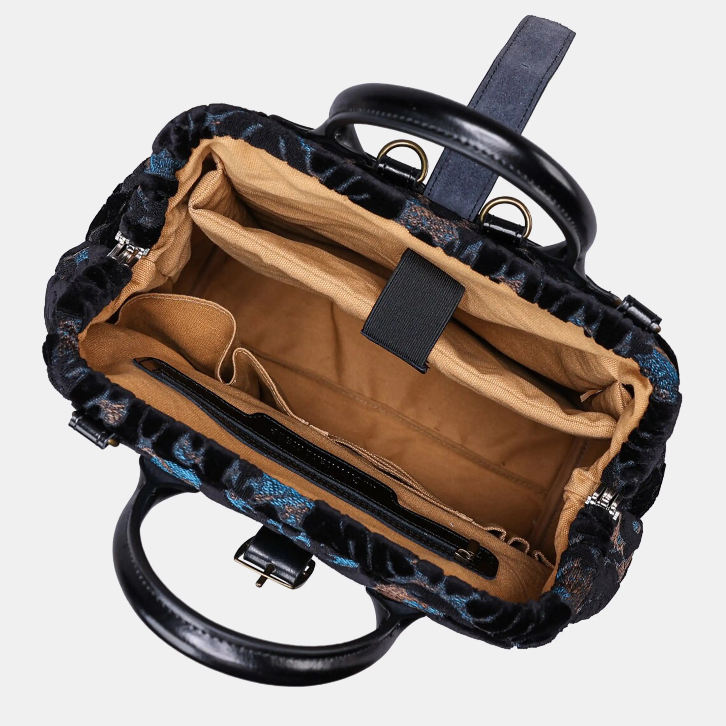 Burnout Velvet Black Carpet Laptop Backpack Carpetbag of America inside