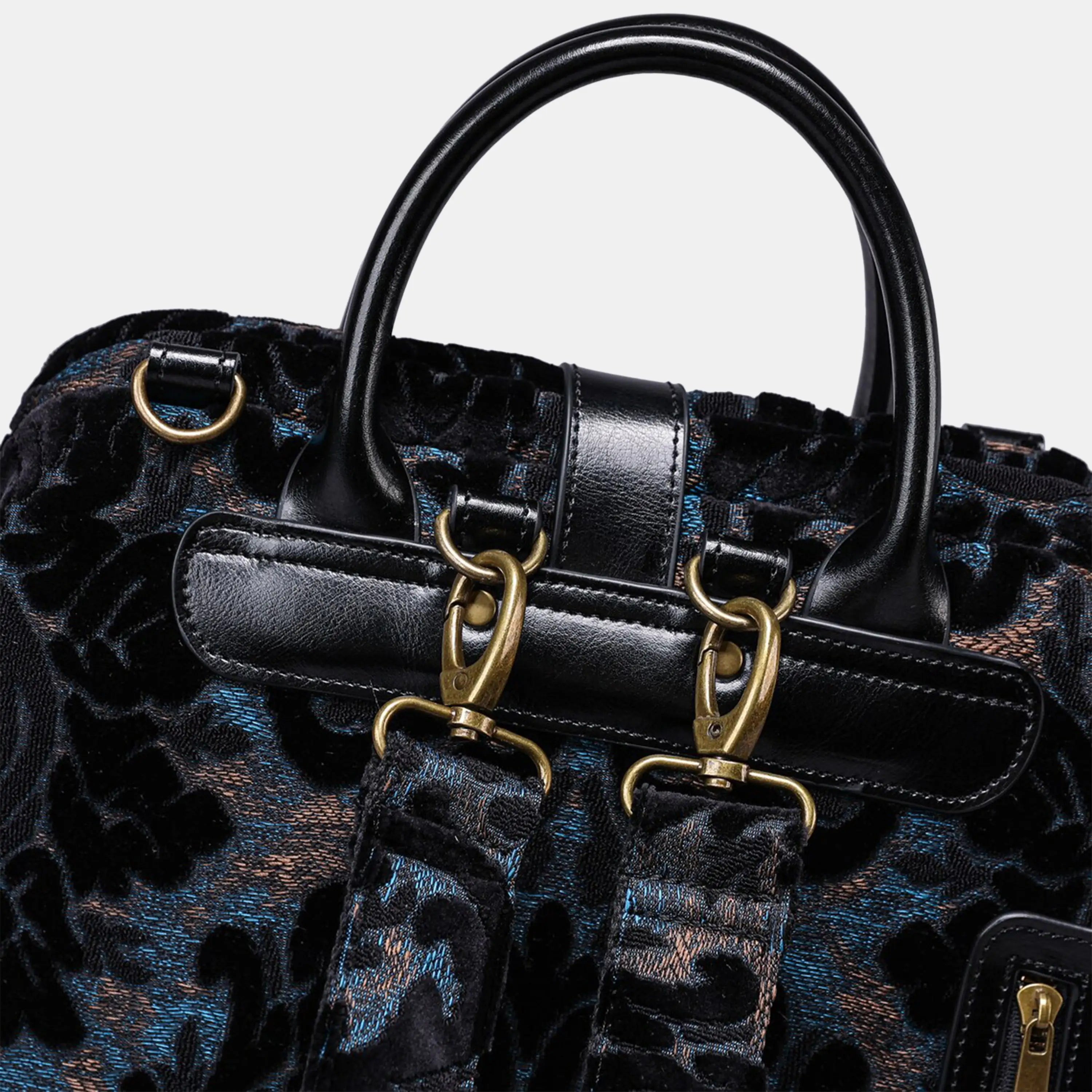 Burnout Velvet Black Carpet Laptop Backpack Carpetbag of America details