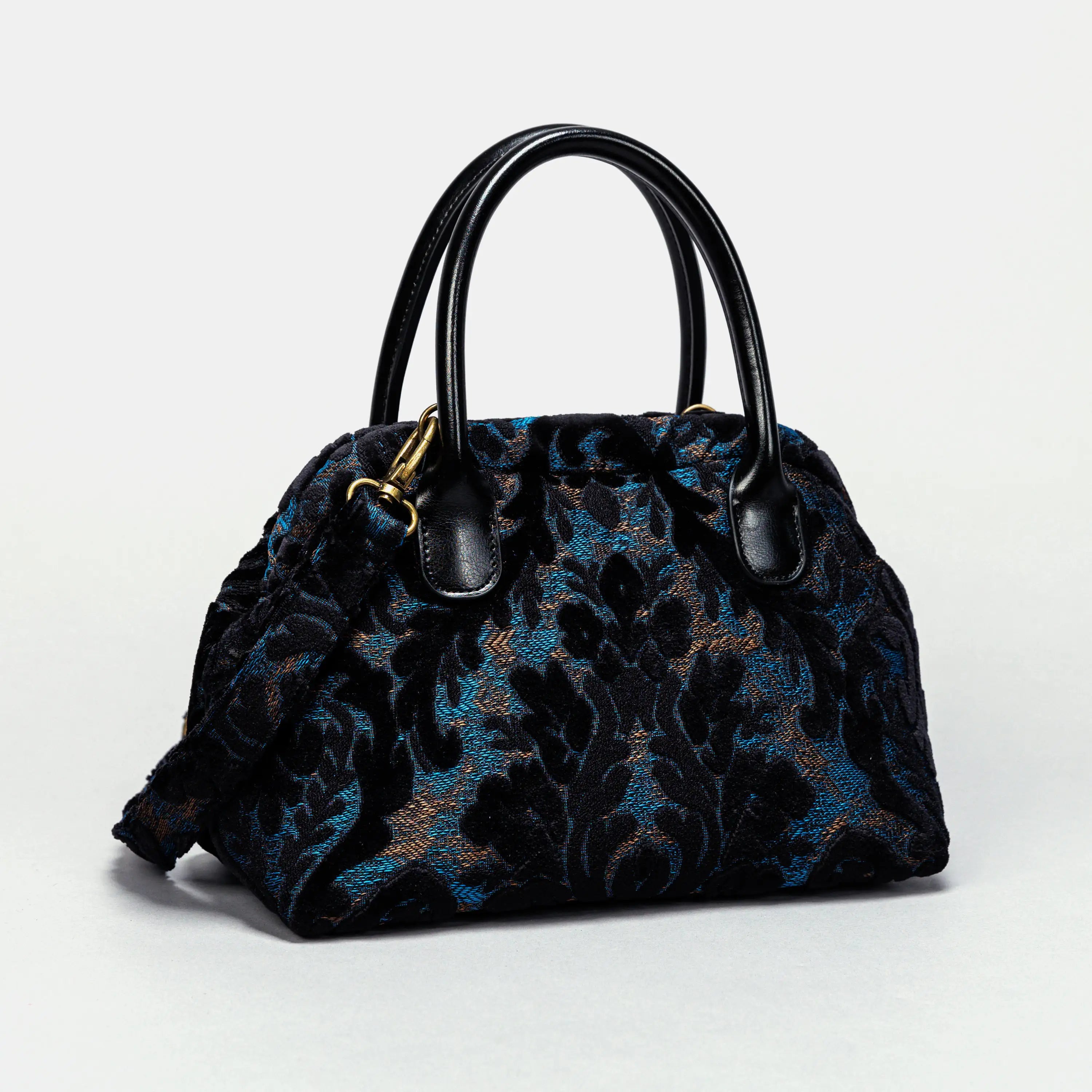 Burnout Velvet Black Carpet Satchel carpet bag MCW Handmade of America front