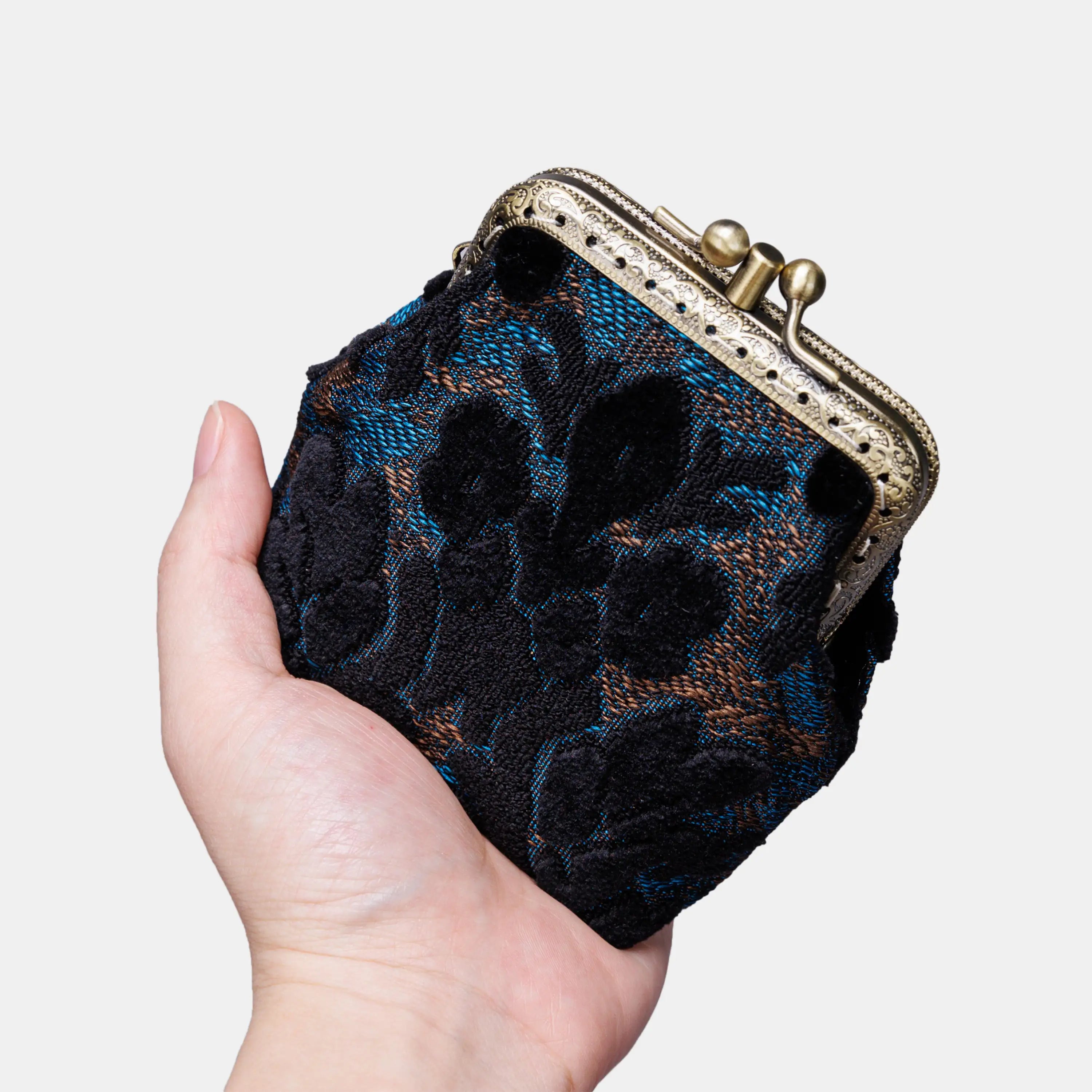 Burnout Velvet Black Double Kiss Clasp Coin Purse of America main