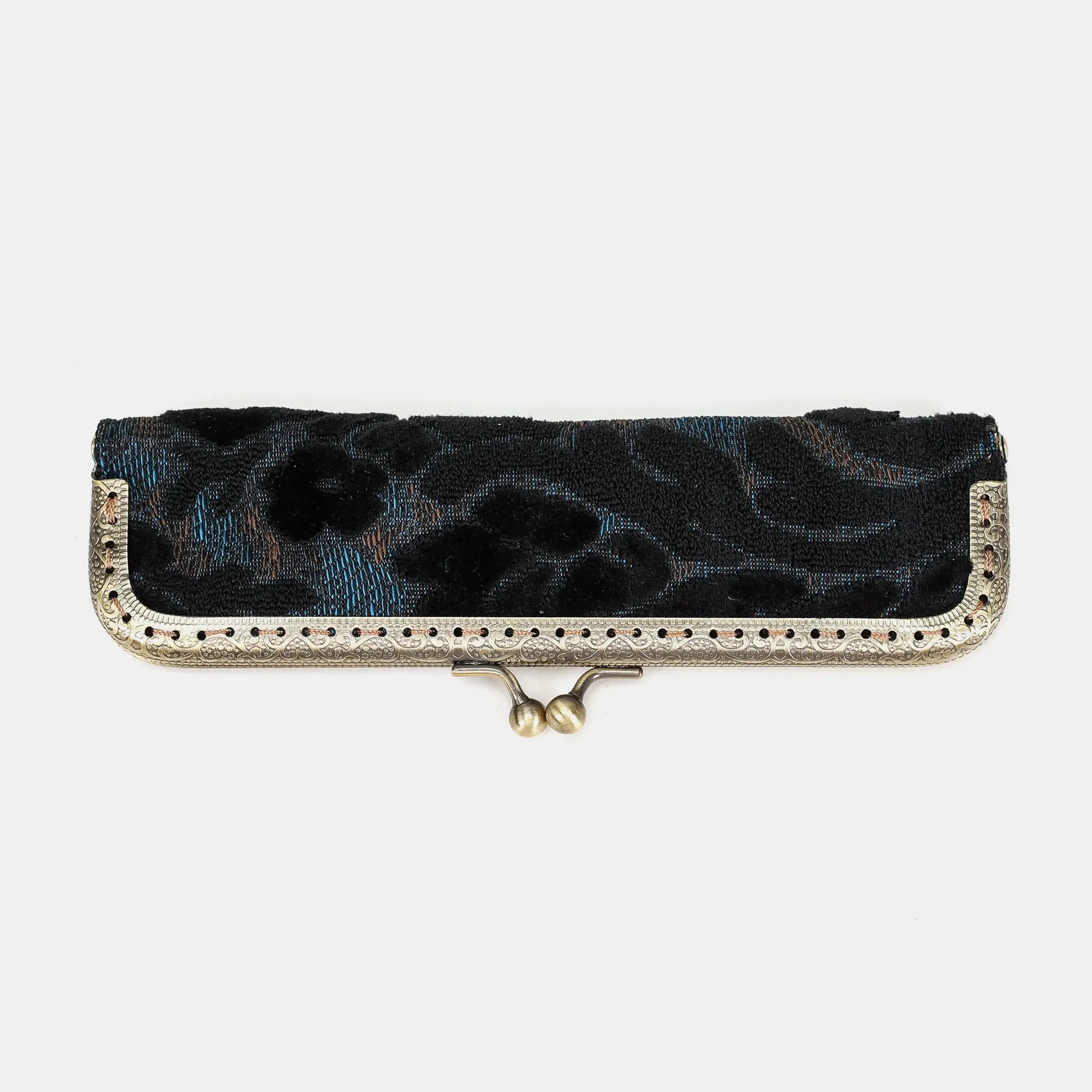 Burnout Velvet Black Duo Pen Case Carpetbag of America metal frame