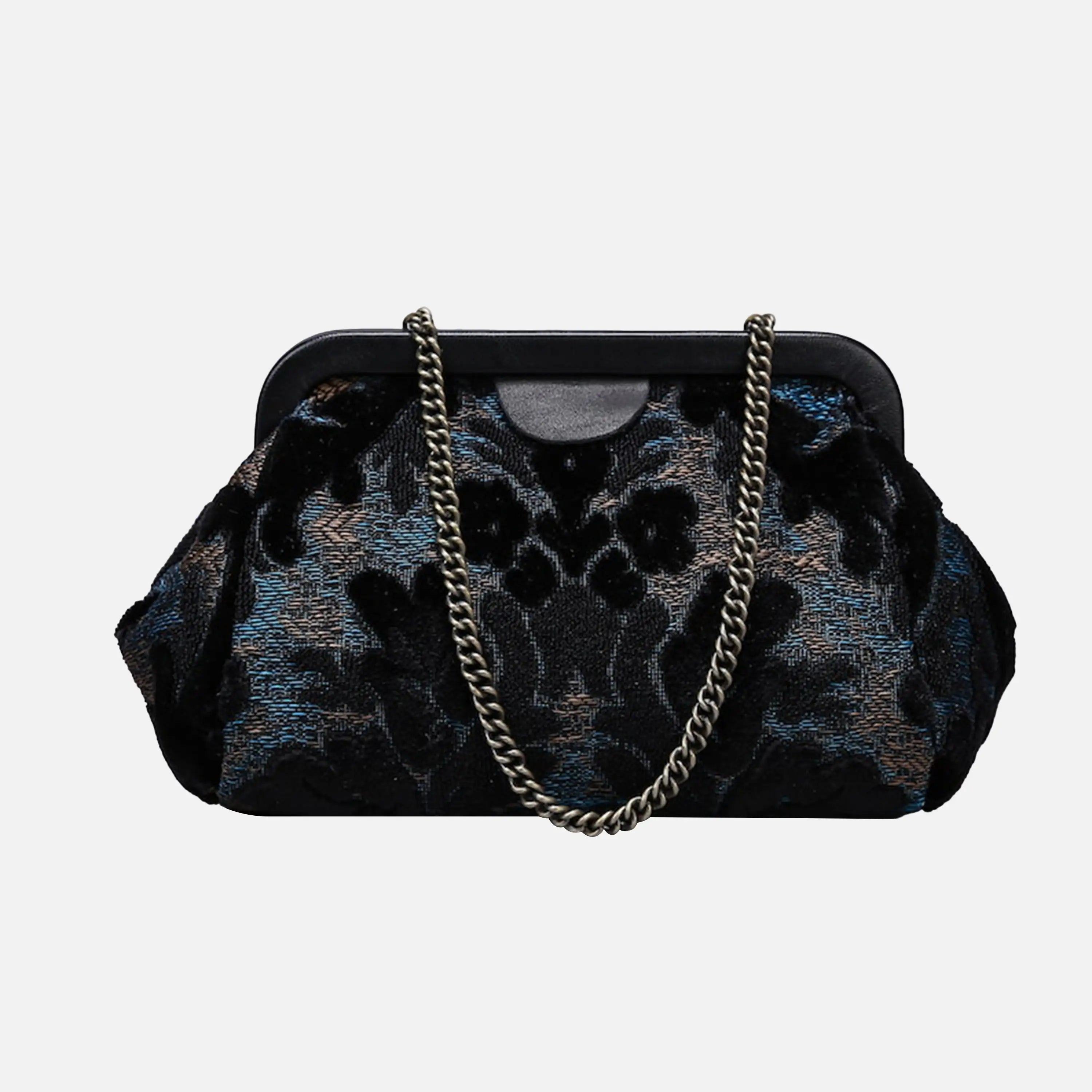Burnout Velvet Black Evening Bag Clutch carpet bag of America main