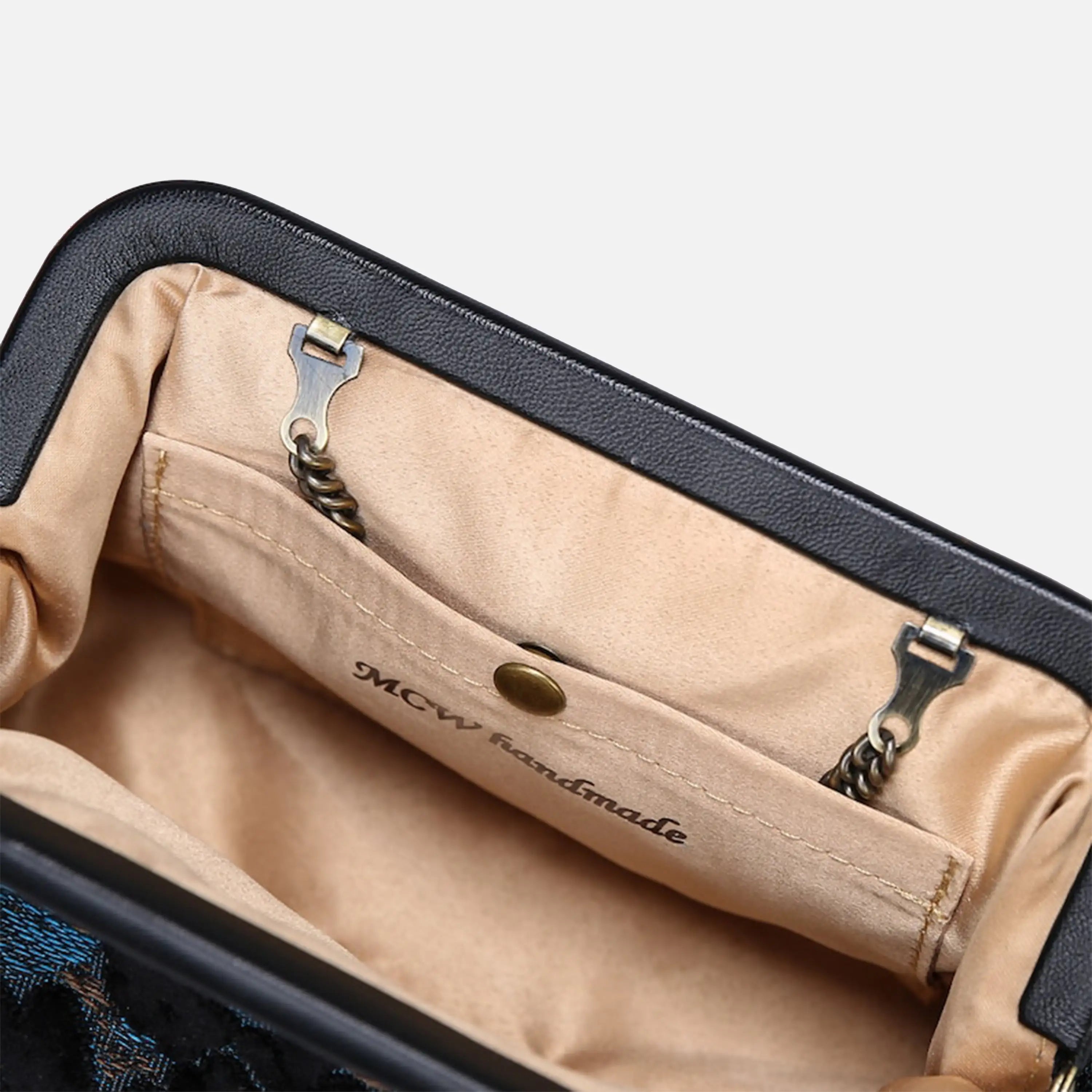 Burnout Velvet Black Evening Bag Clutch carpet bag of America detail