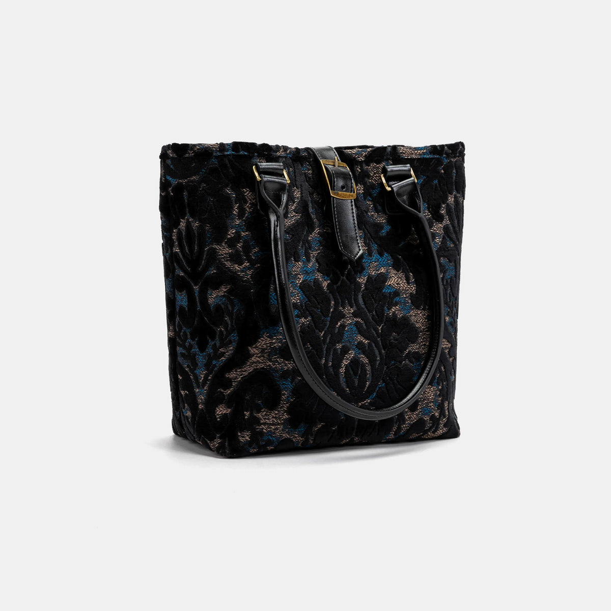 Burnout Velvet Black Everyday Tote Bag Carpetbag of America handle down