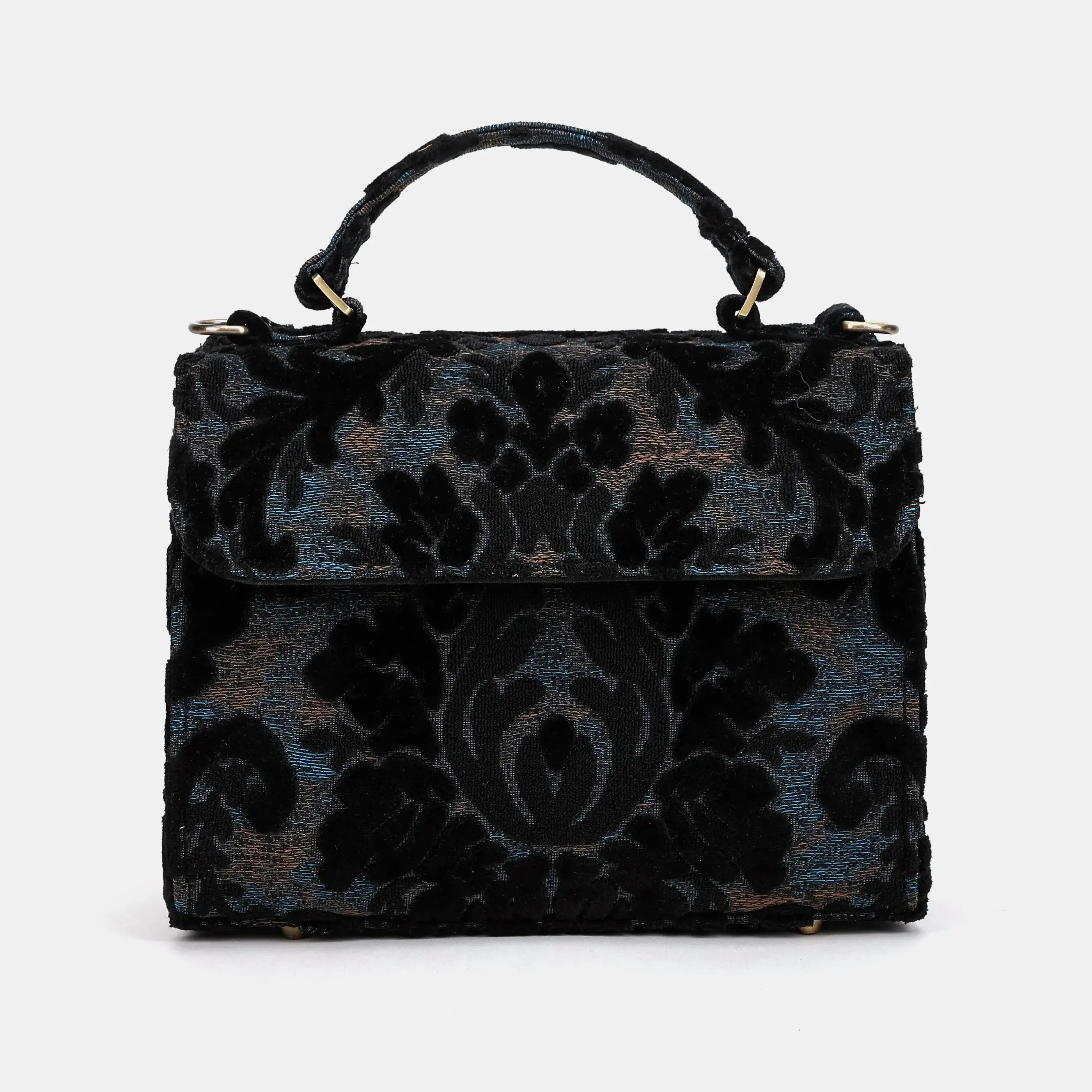 Burnout Velvet Black Flap Satchel Carpetbag of America main