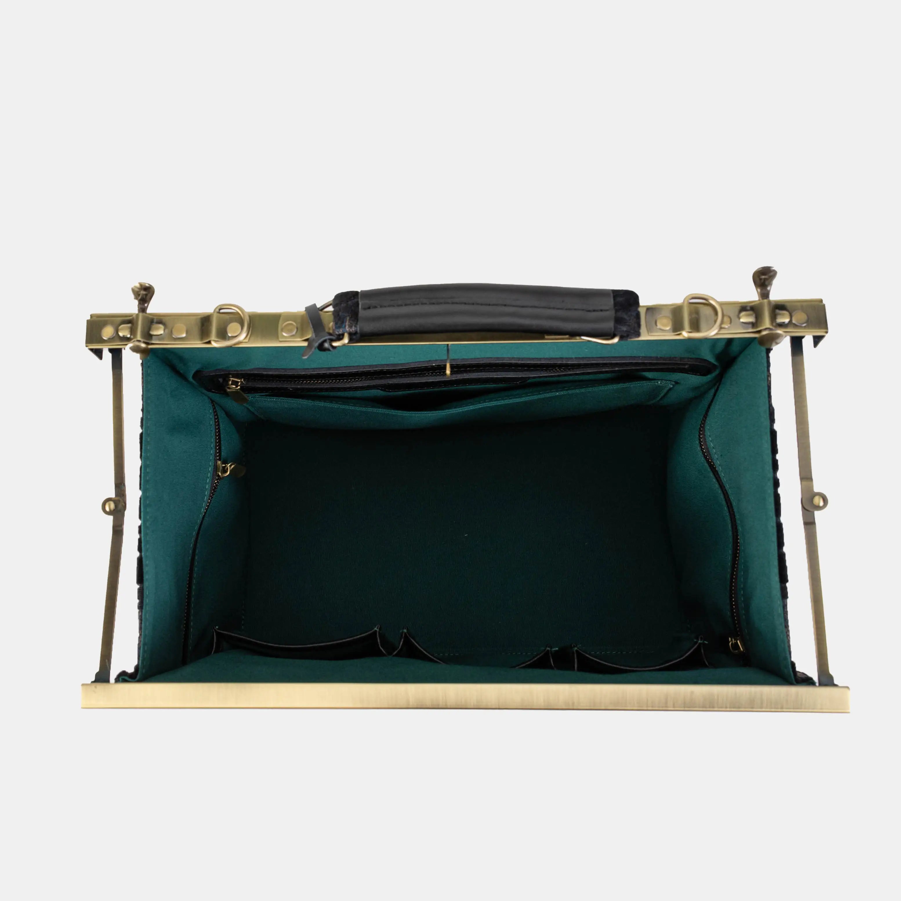Burnout Velvet Black Genevieve Carpet Gladstone Bag of America inside