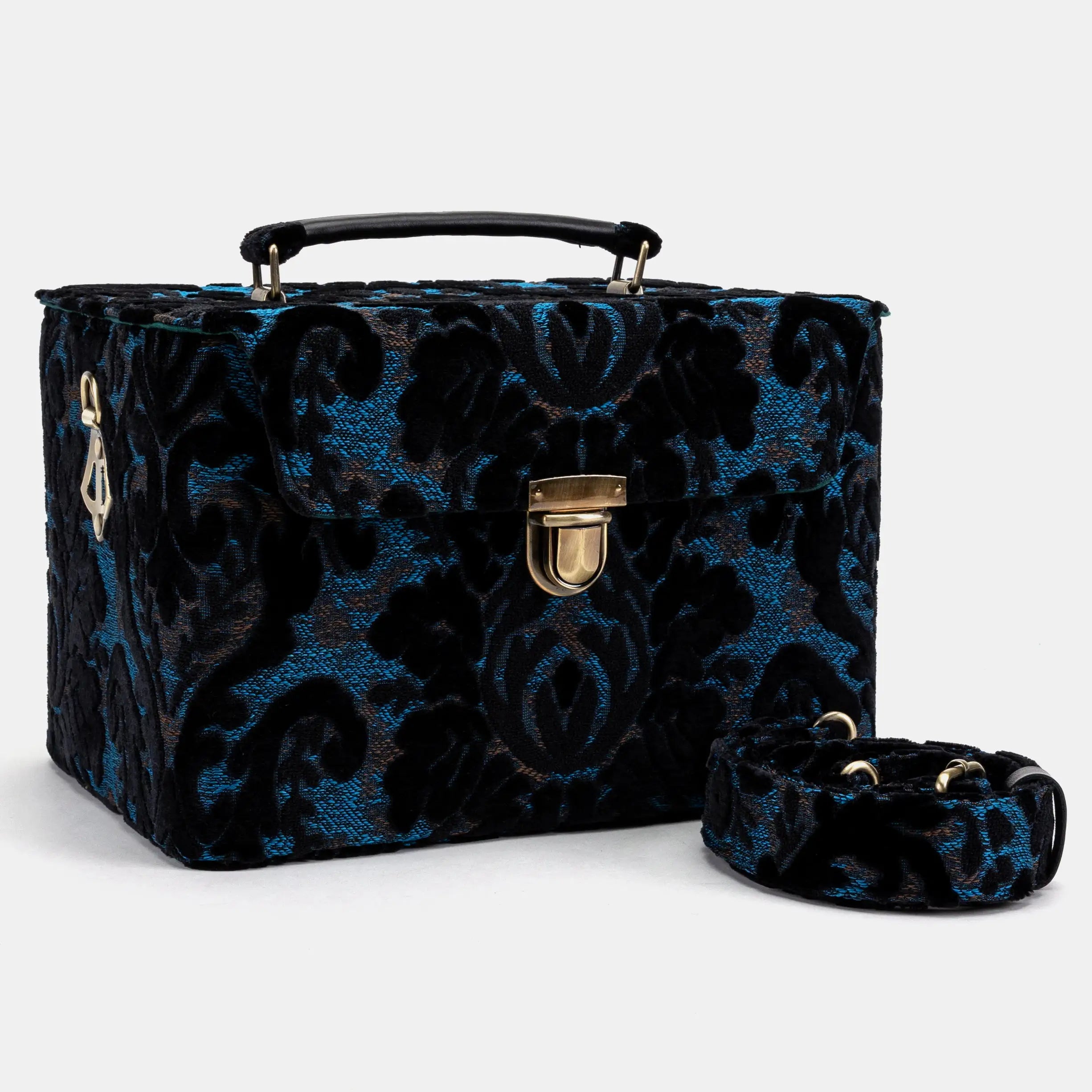 Burnout Velvet Black Josephine Large Train Case with handle