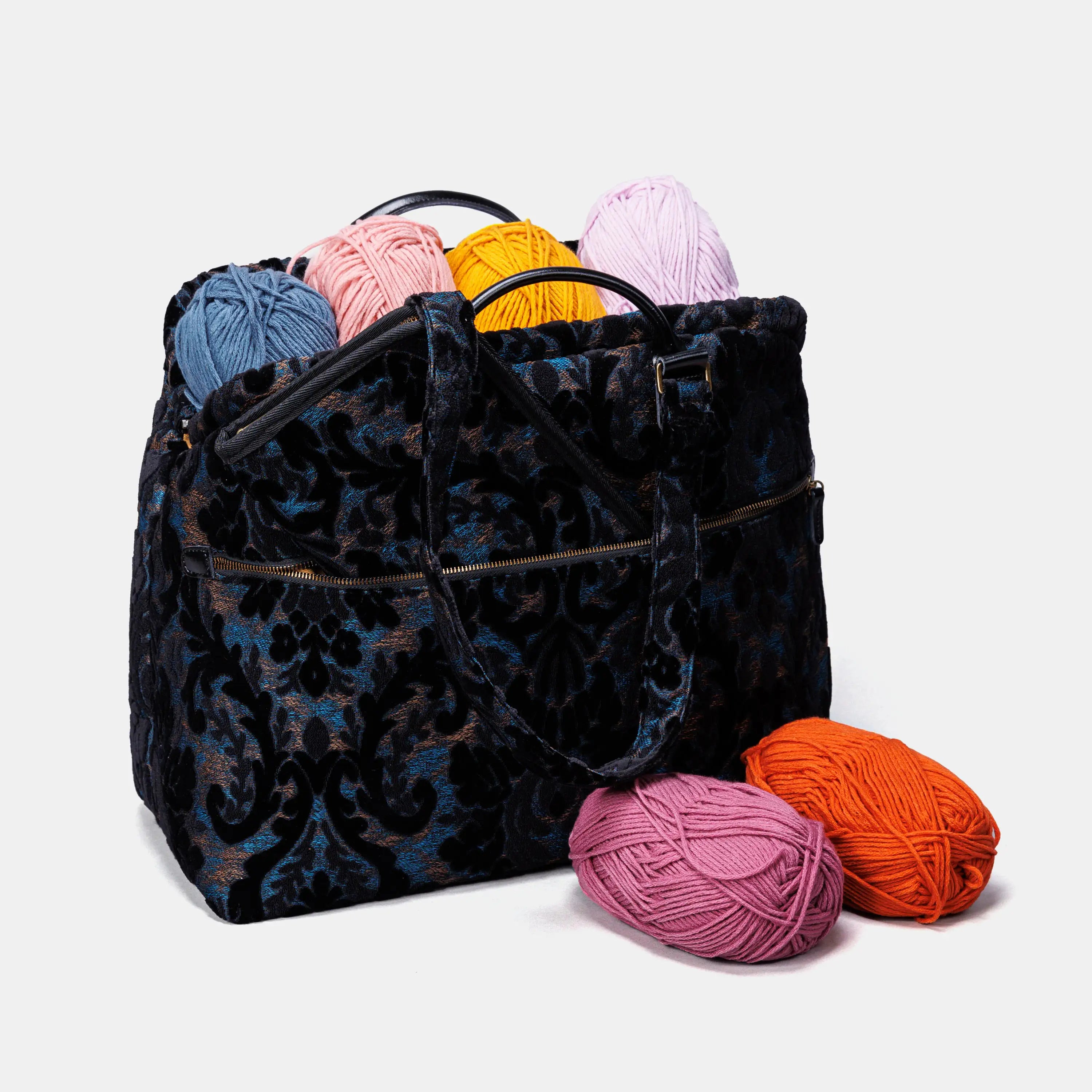 Burnout Velvet Black Knitting Project Bag of America-with needle case