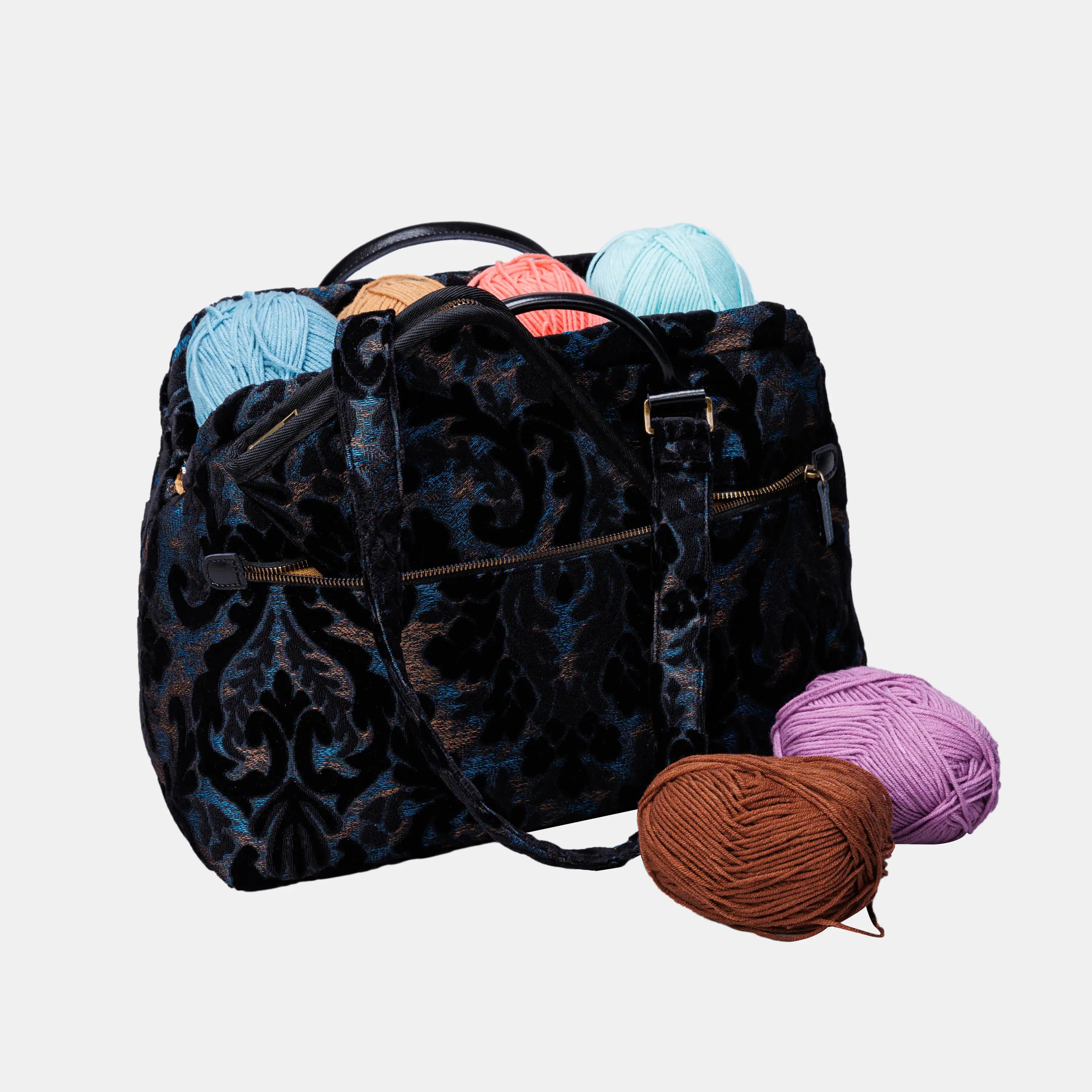 Burnout Velvet Black Knitting Project Bag of America-with needle case
