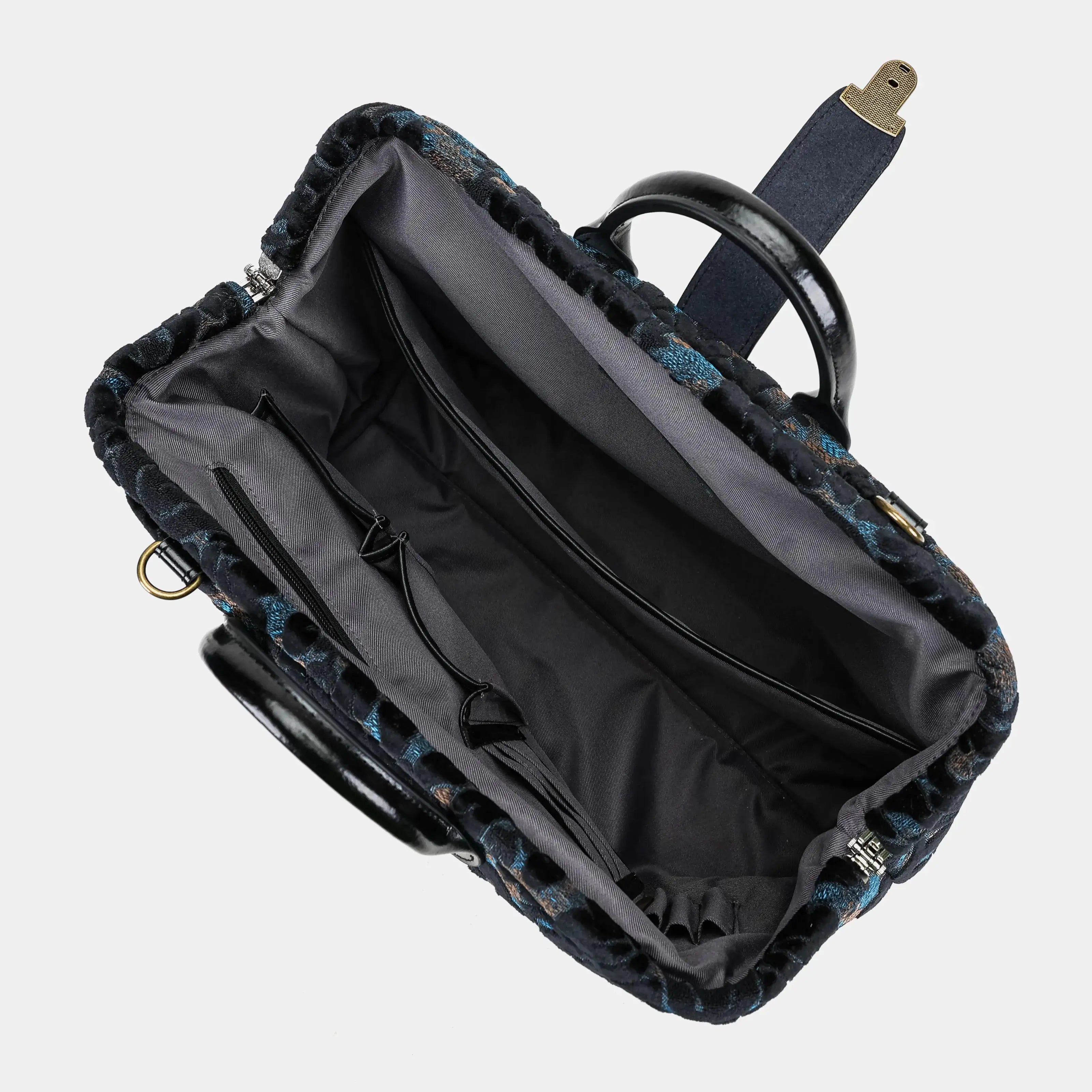 Burnout Velvet Black Laptop Work Bag of America inside