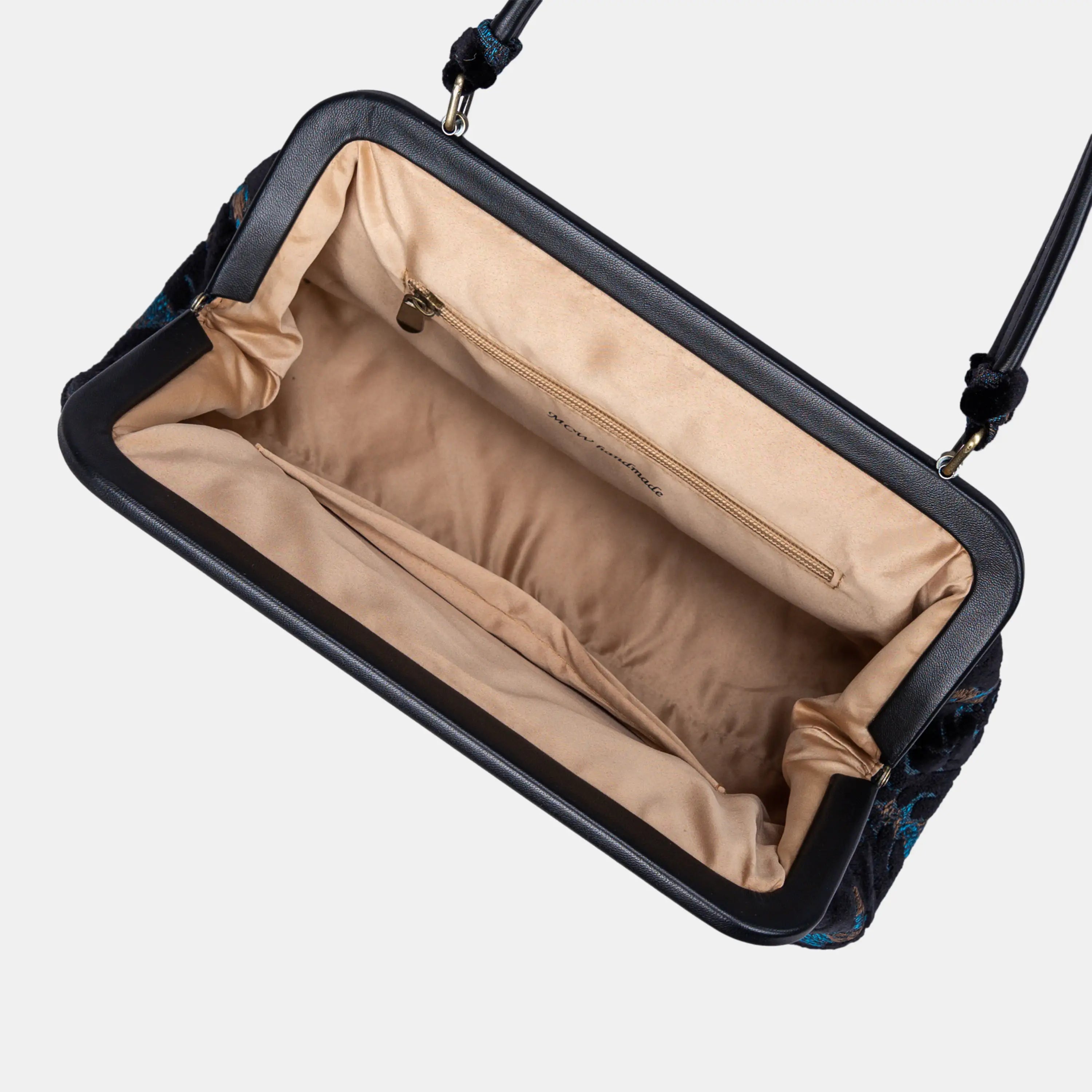 Burnout Velvet Black Shoulder Bag open