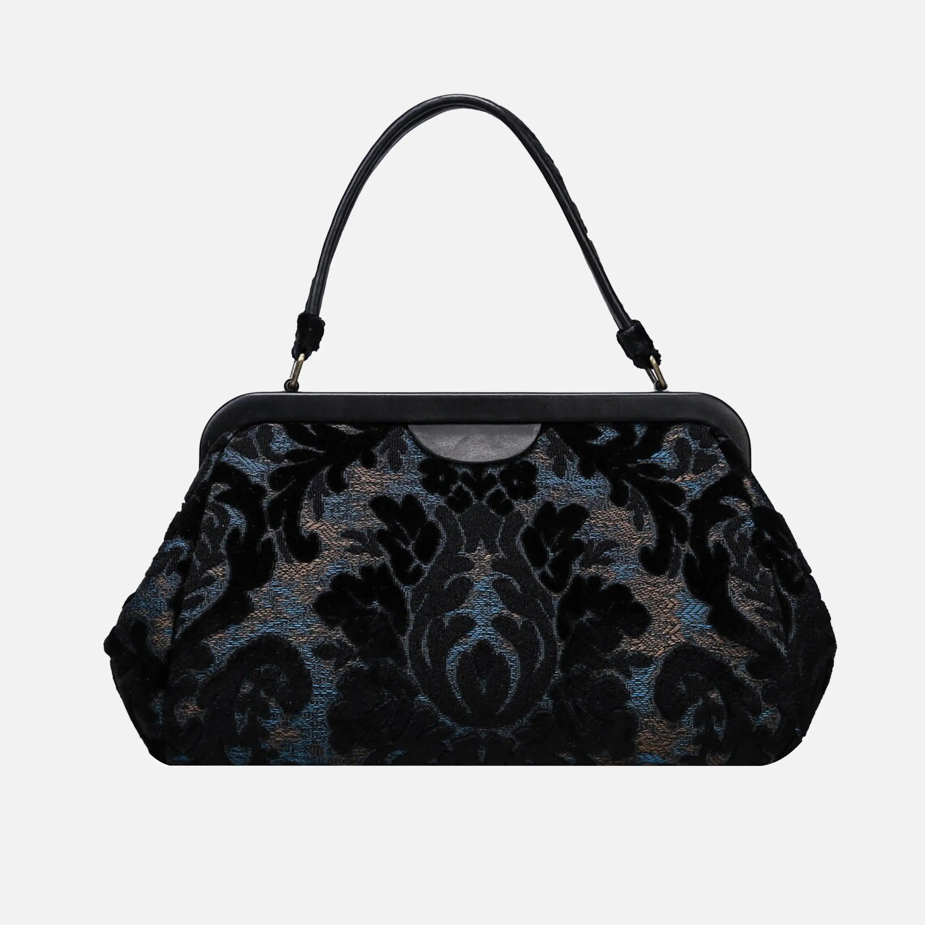 Burnout Velvet Black Top Handle Purse carpet bag of America main