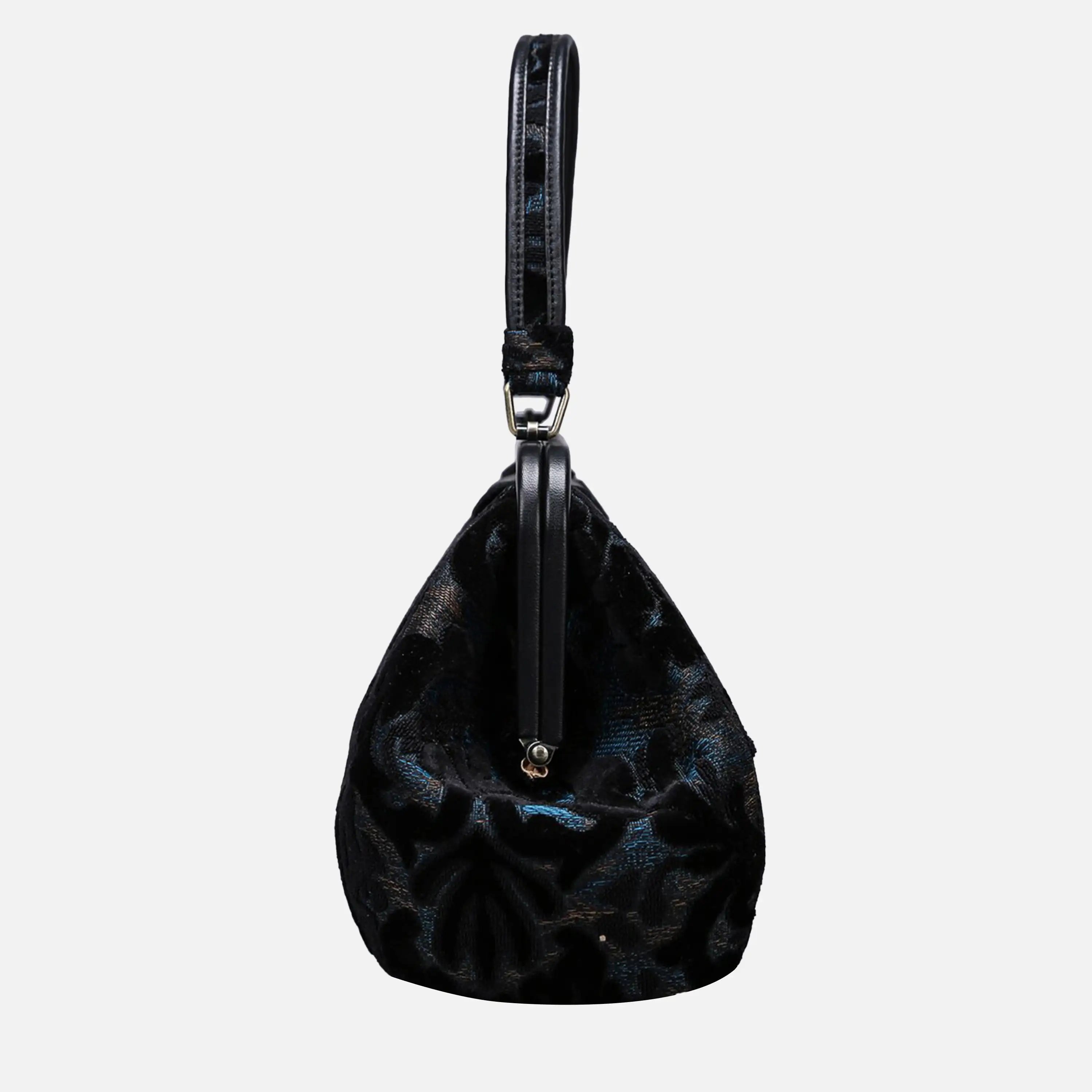 Burnout Velvet Black Top Handle Purse carpet bag of America side