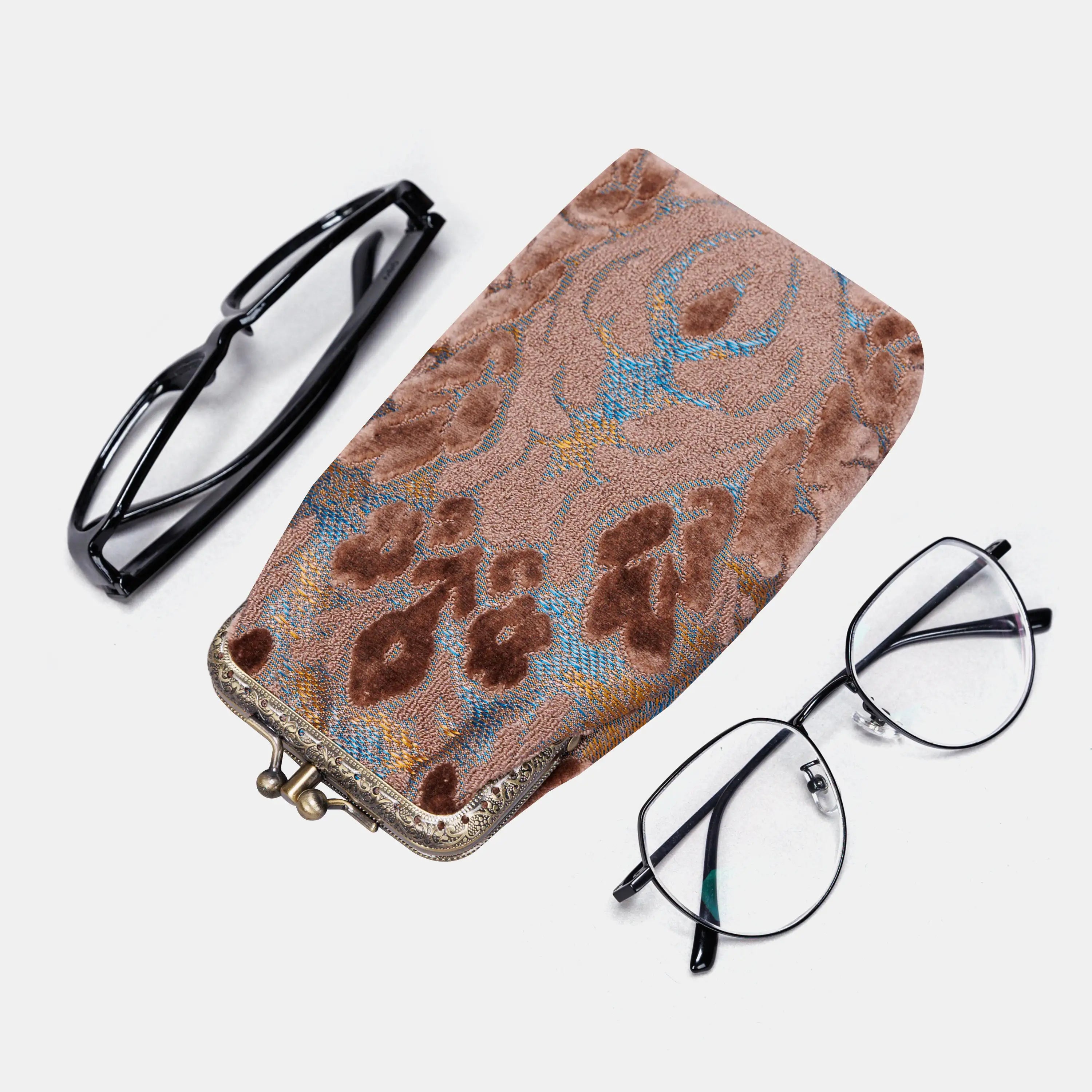 Burnout Velvet Camel Carpet Eyeglasses Case of America with glasses-1