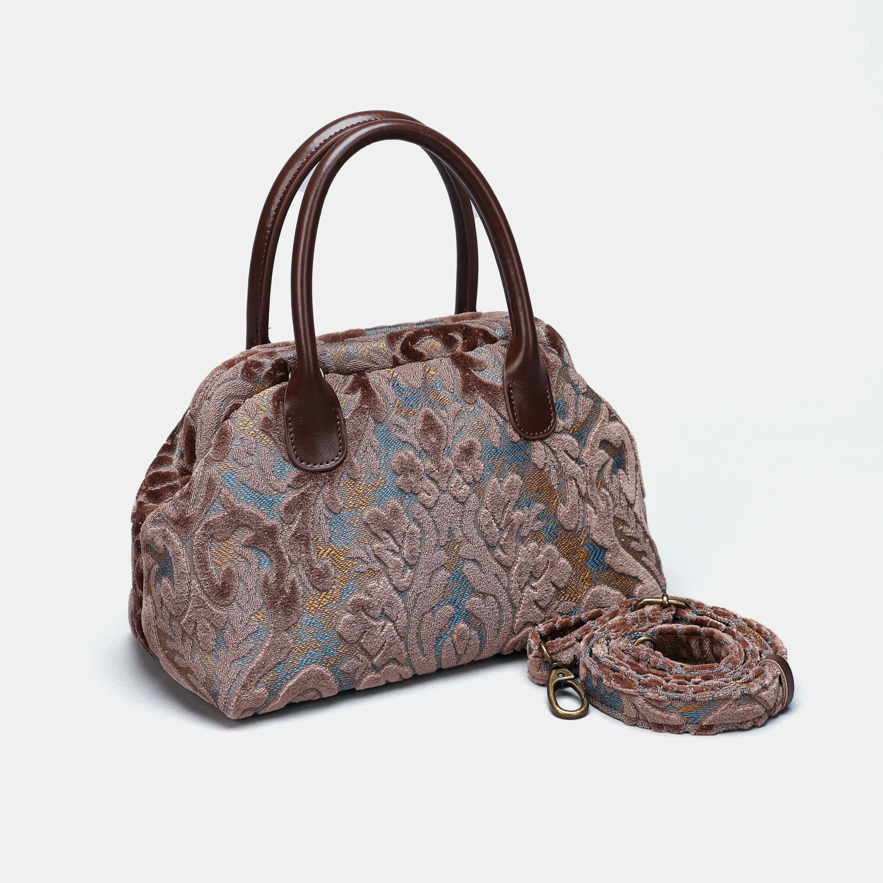 Burnout Velvet Camel Carpet Satchel carpet bag MCW Handmade of America with strap