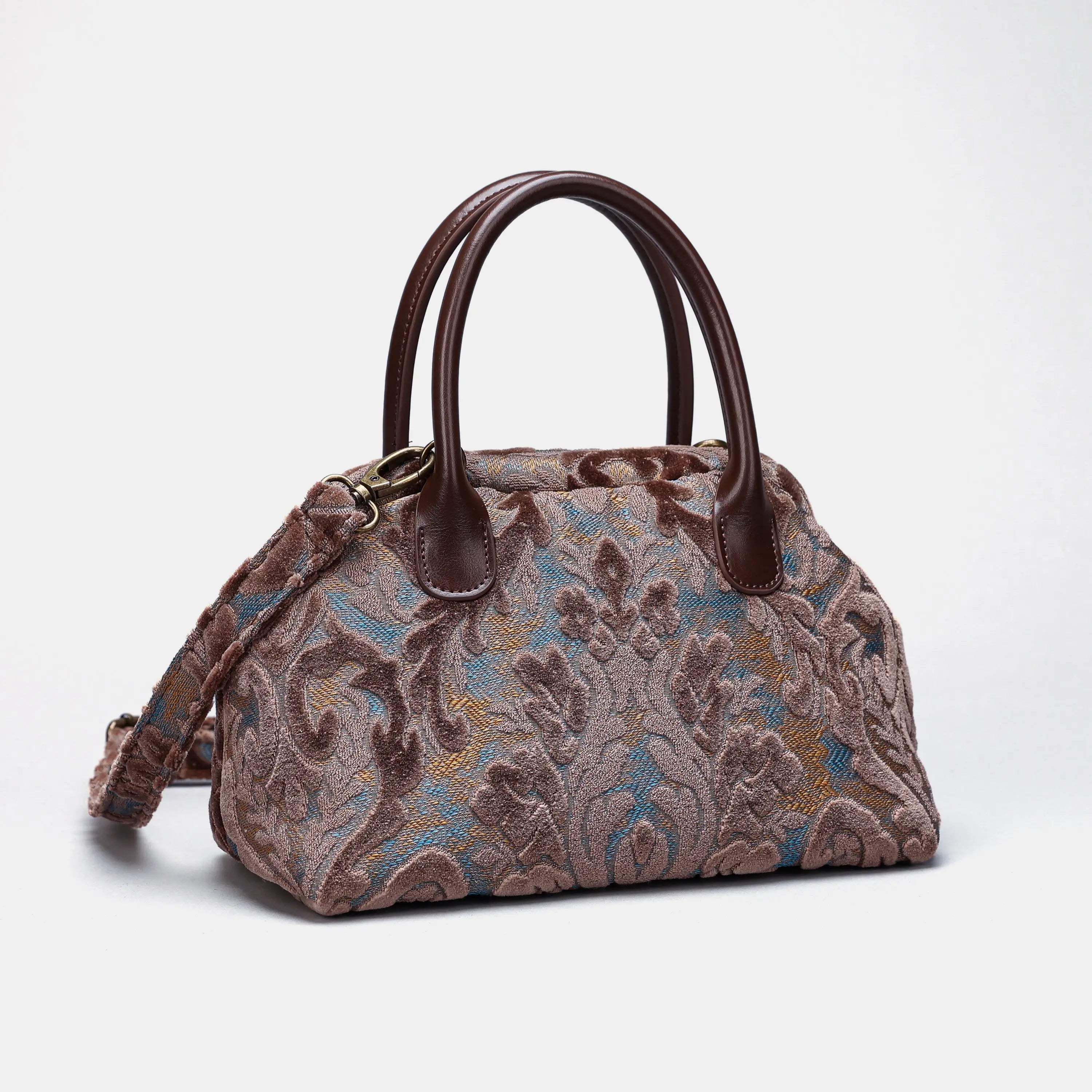 Burnout Velvet Camel Carpet Satchel carpet bag MCW Handmade of America front