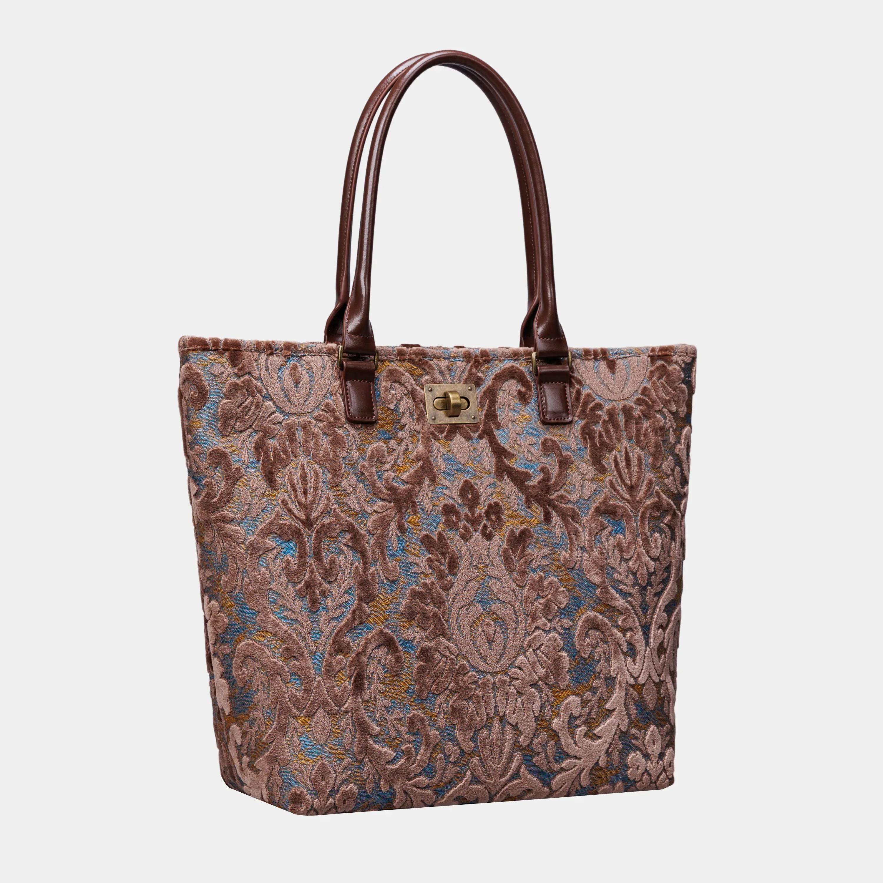 Burnout Velvet Camel Carpet Tote Shopper carpet bag of America front