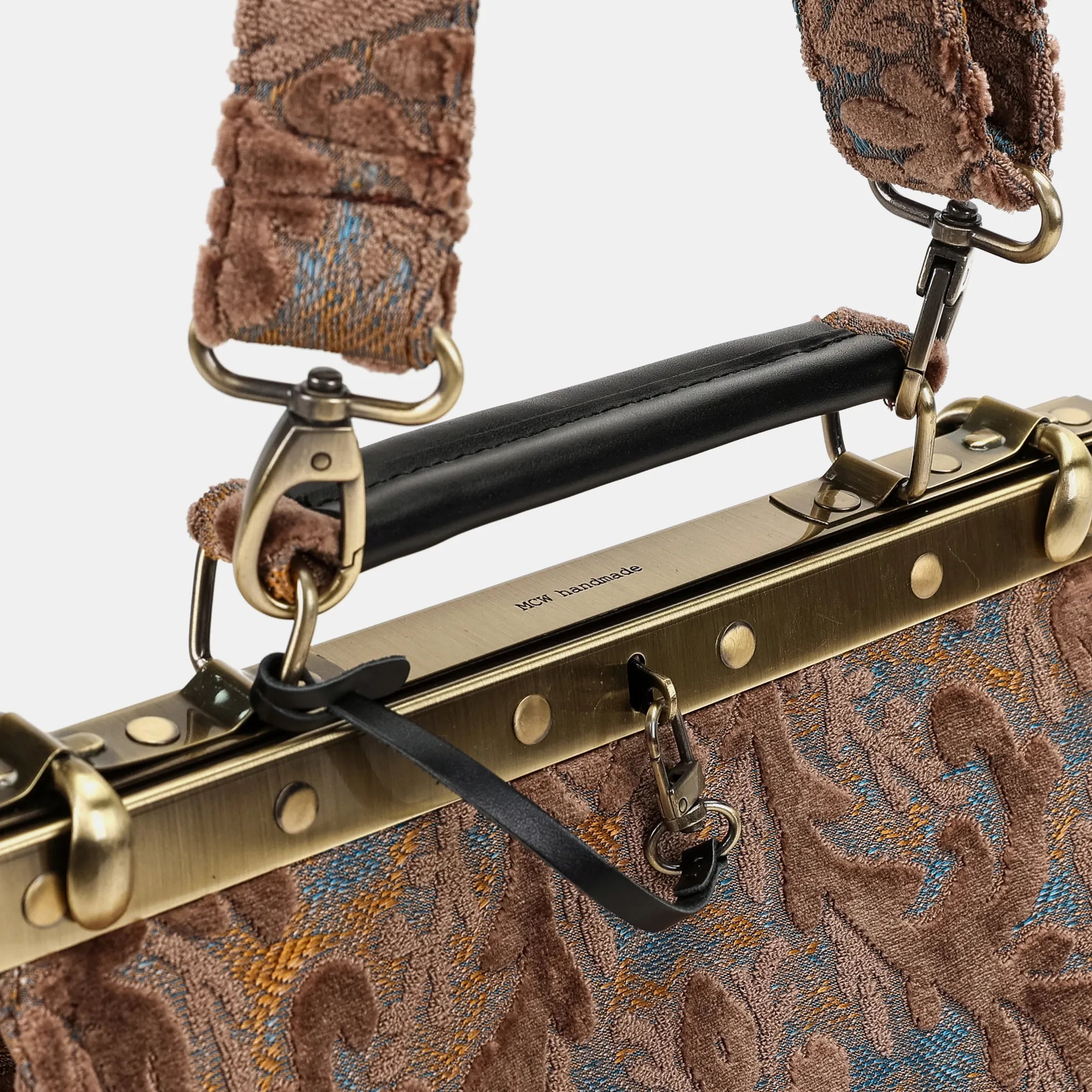 Burnout Velvet Camel Cecile Carpet Purse Gladstone Bag of America handle