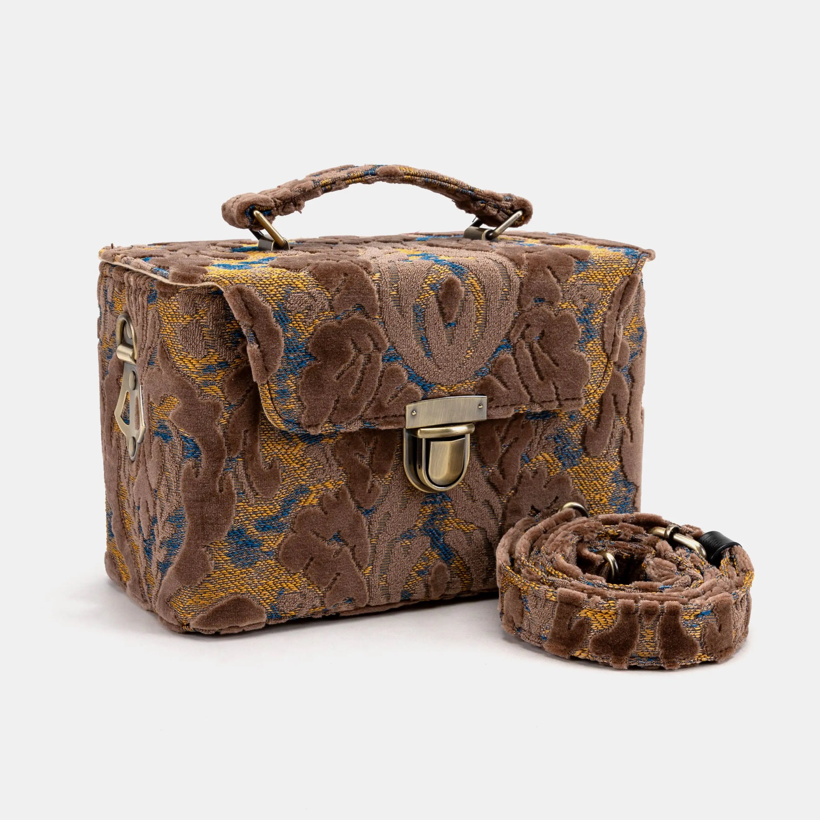 Burnout Velvet Camel Clara Medium Train Case Purse of America main