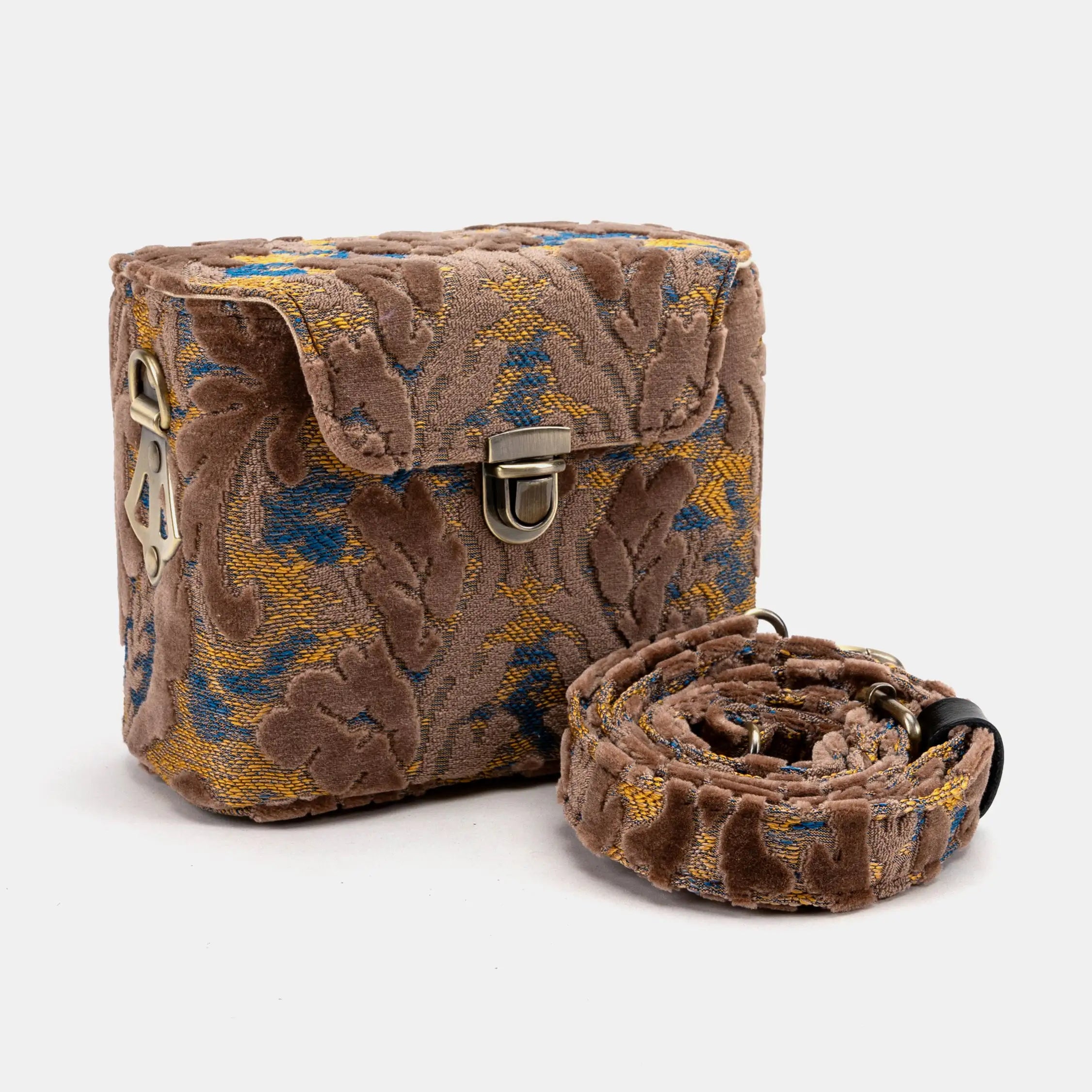 Burnout Velvet Camel Emma Small Train Case Crossbody with strap
