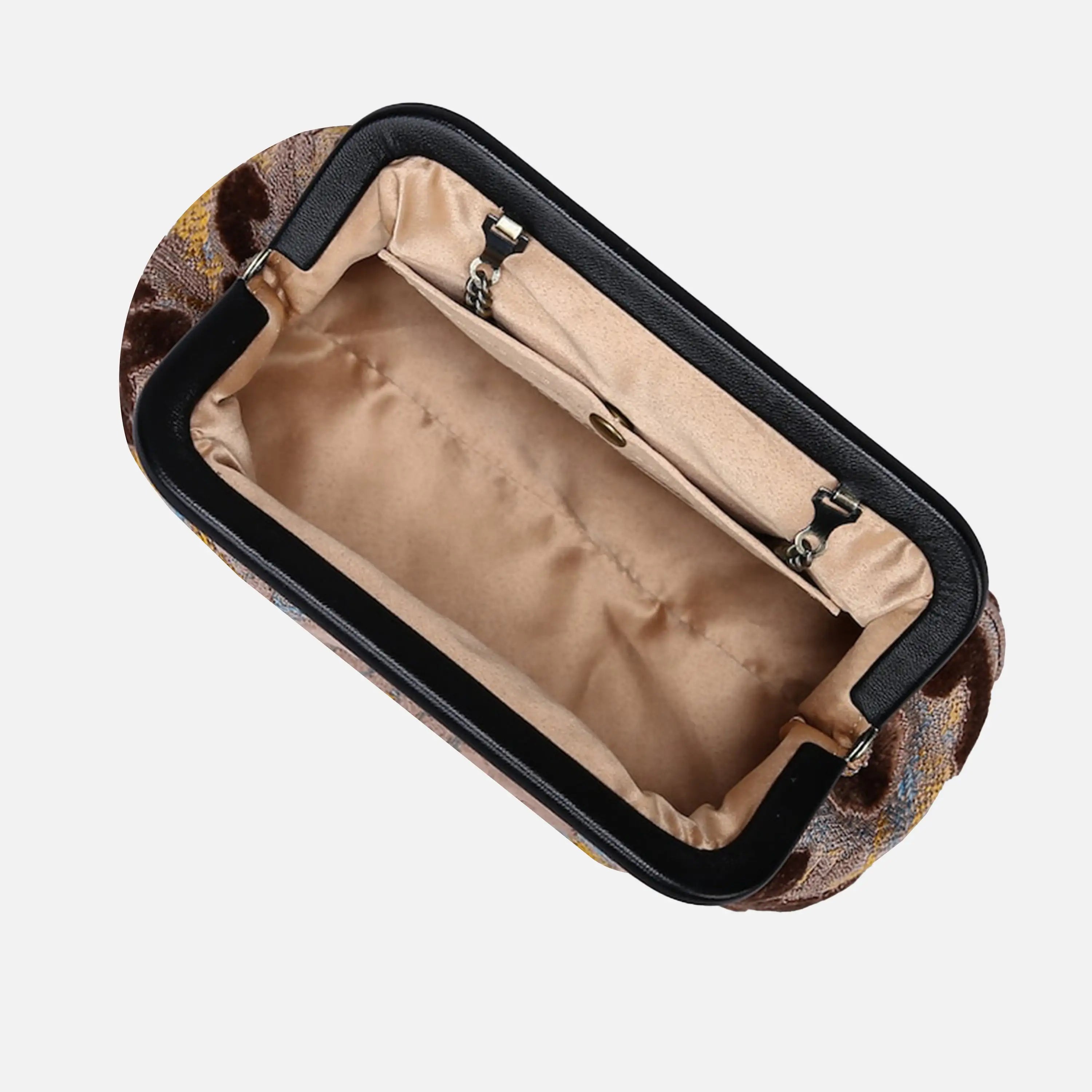 Burnout Velvet Camel Evening Bag Clutch carpet bag of America inside