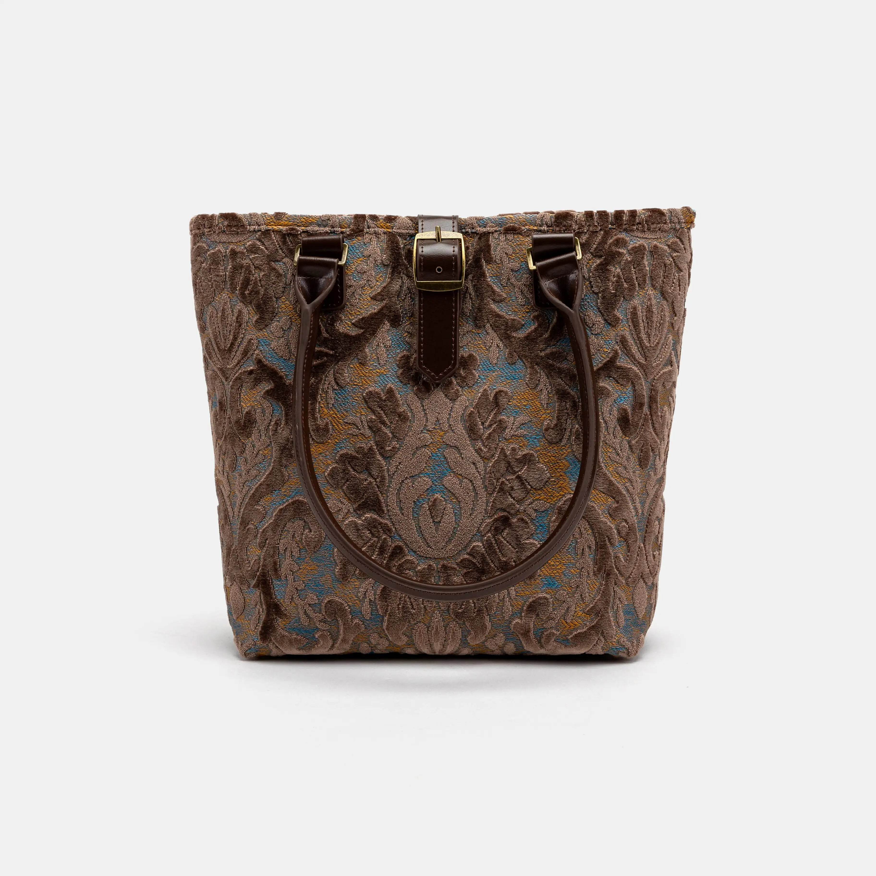 Burnout Velvet Camel Everyday Tote Carpetbagger Carpetbag of America with shoulder strap