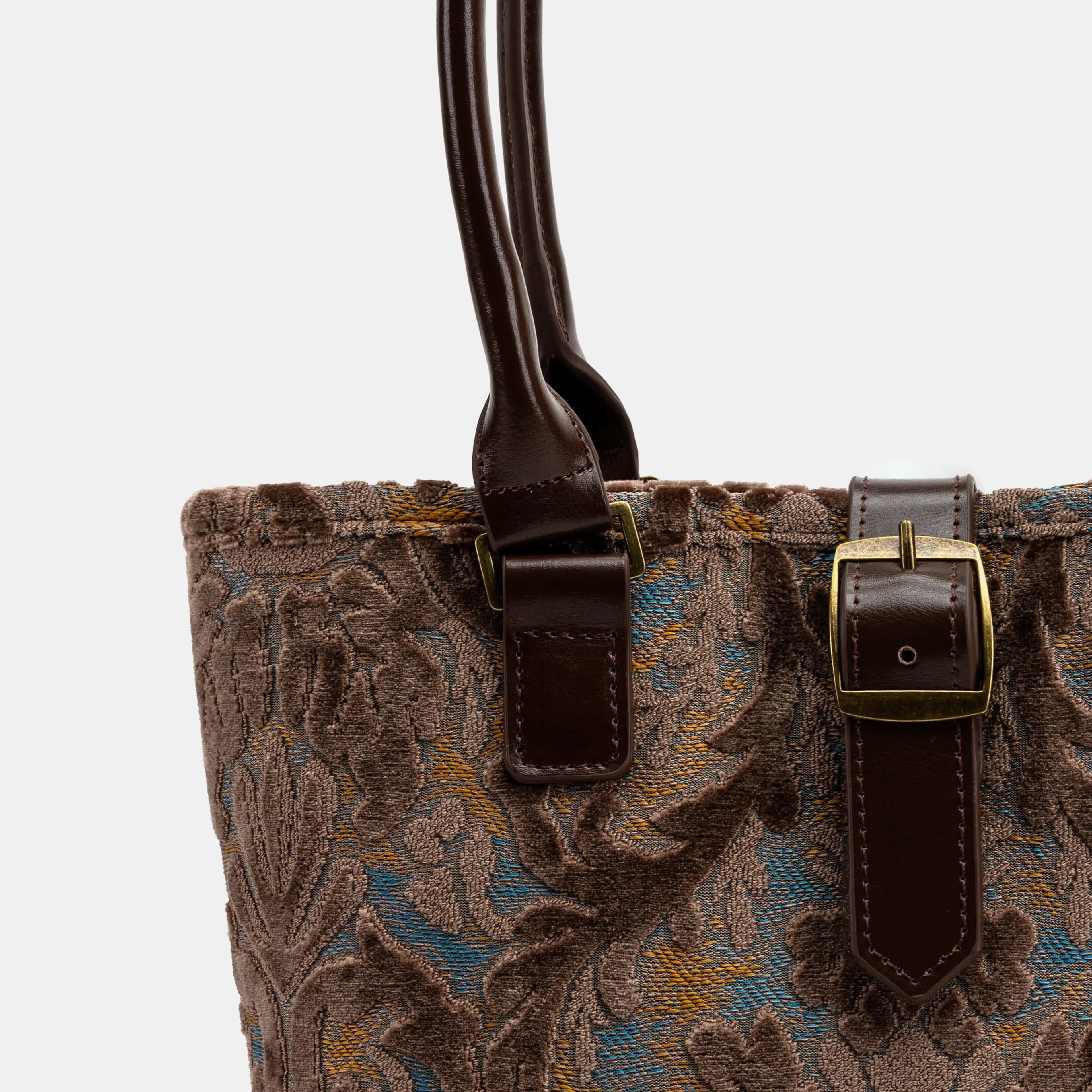 Burnout Velvet Camel Everyday Tote Carpetbagger Carpetbag of America detail