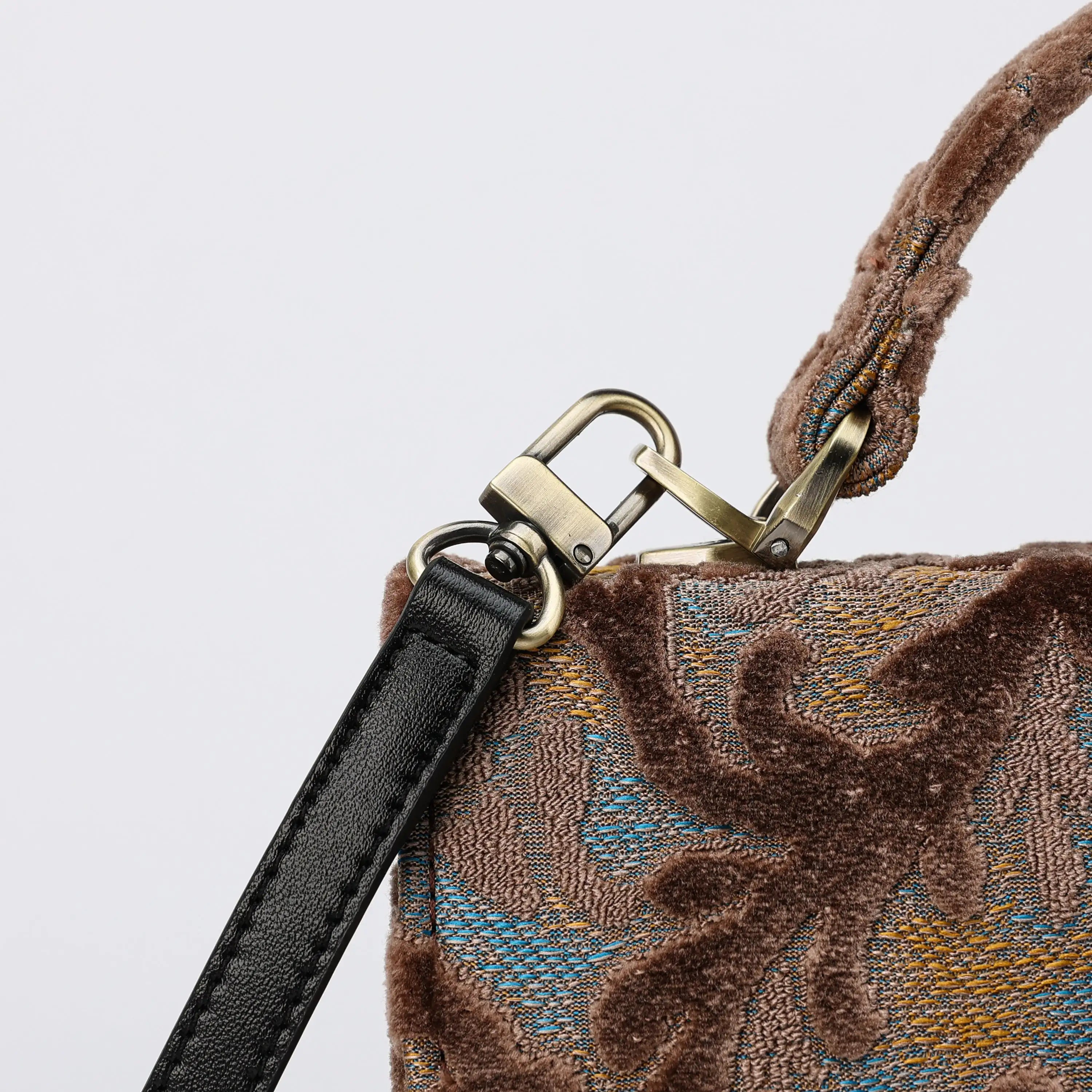 Burnout Velvet Camel Flap Satchel Carpetbag of America clasp