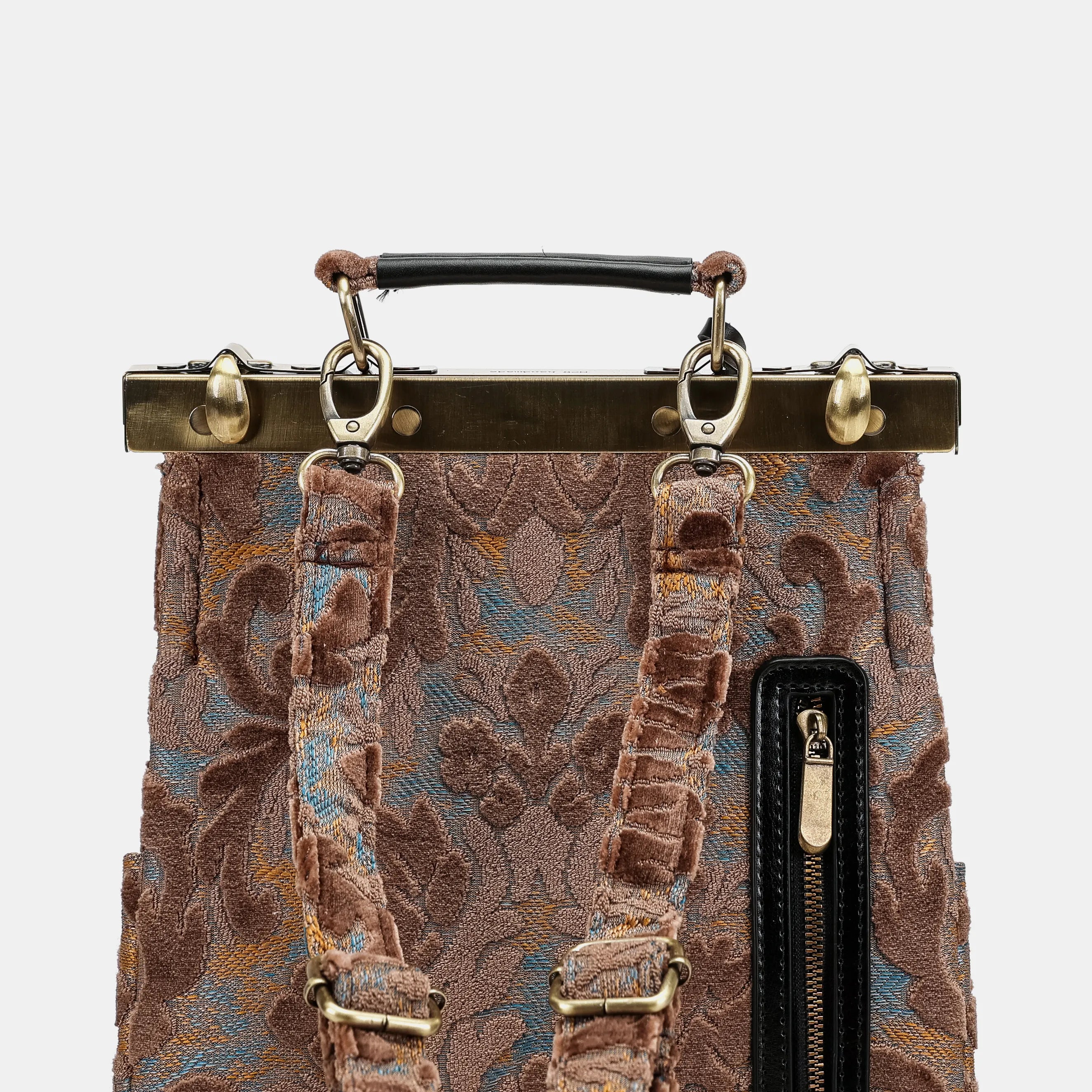 Burnout Velvet Camel Helena Carpet Gladstone Backpack of America back details