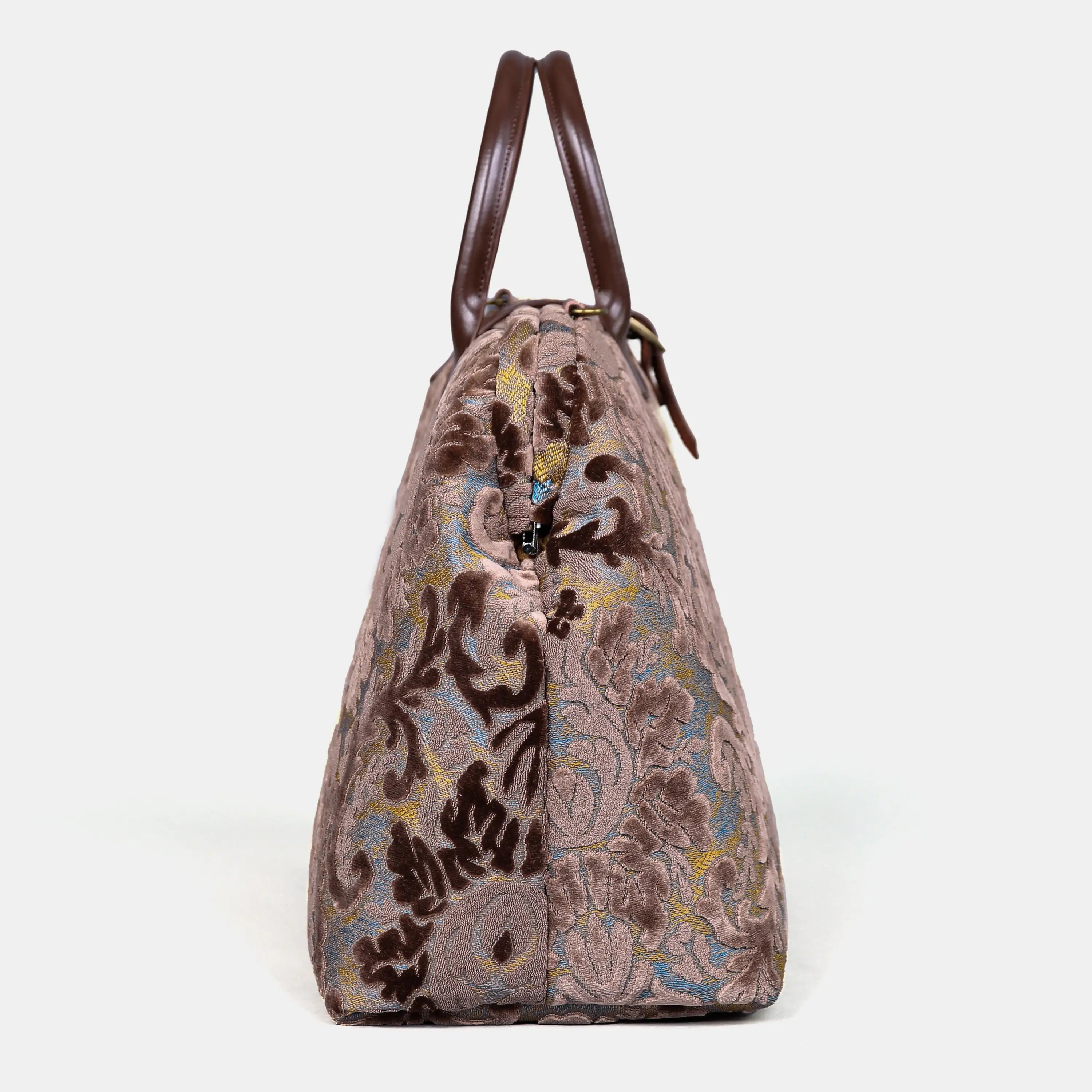 Burnout Velvet Camel Mary Poppins Weekender Carpetbag of America side