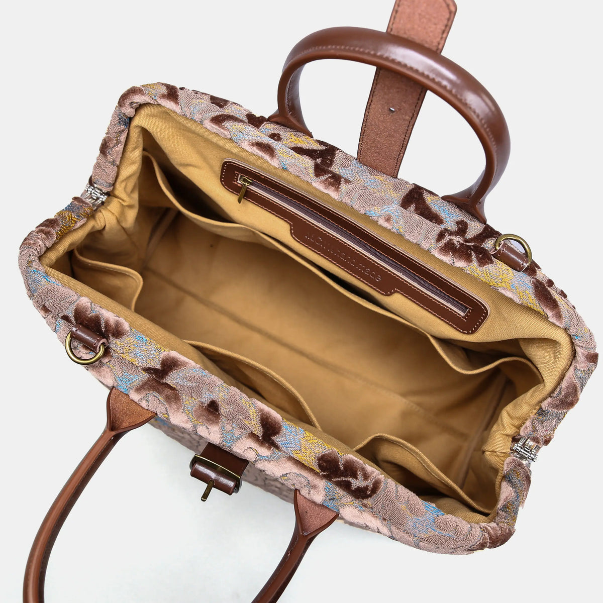 Burnout Velvet Camel Mary Poppins Weekender Carpetbag of America open