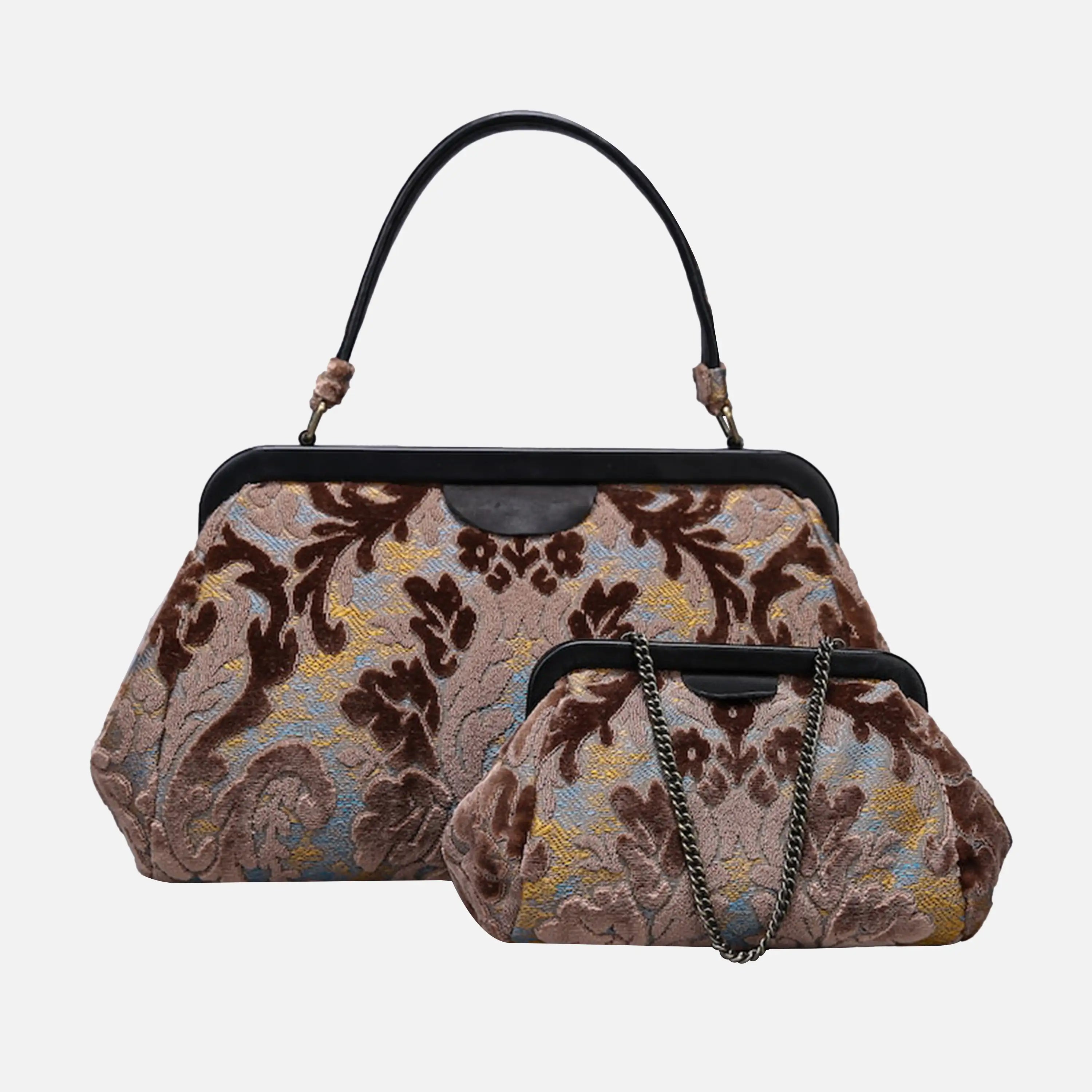 Burnout Velvet Camel Top Handle Purse carpet bag of America different size
