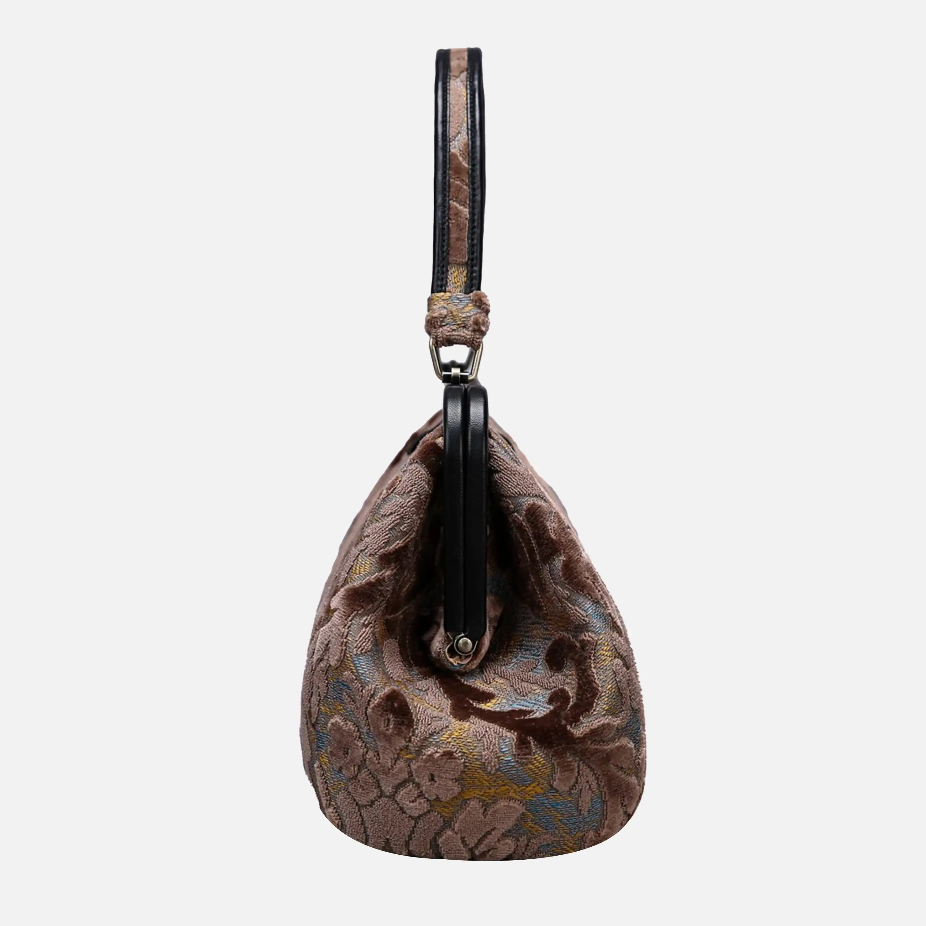 Burnout Velvet Camel Top Handle Purse carpet bag of America side