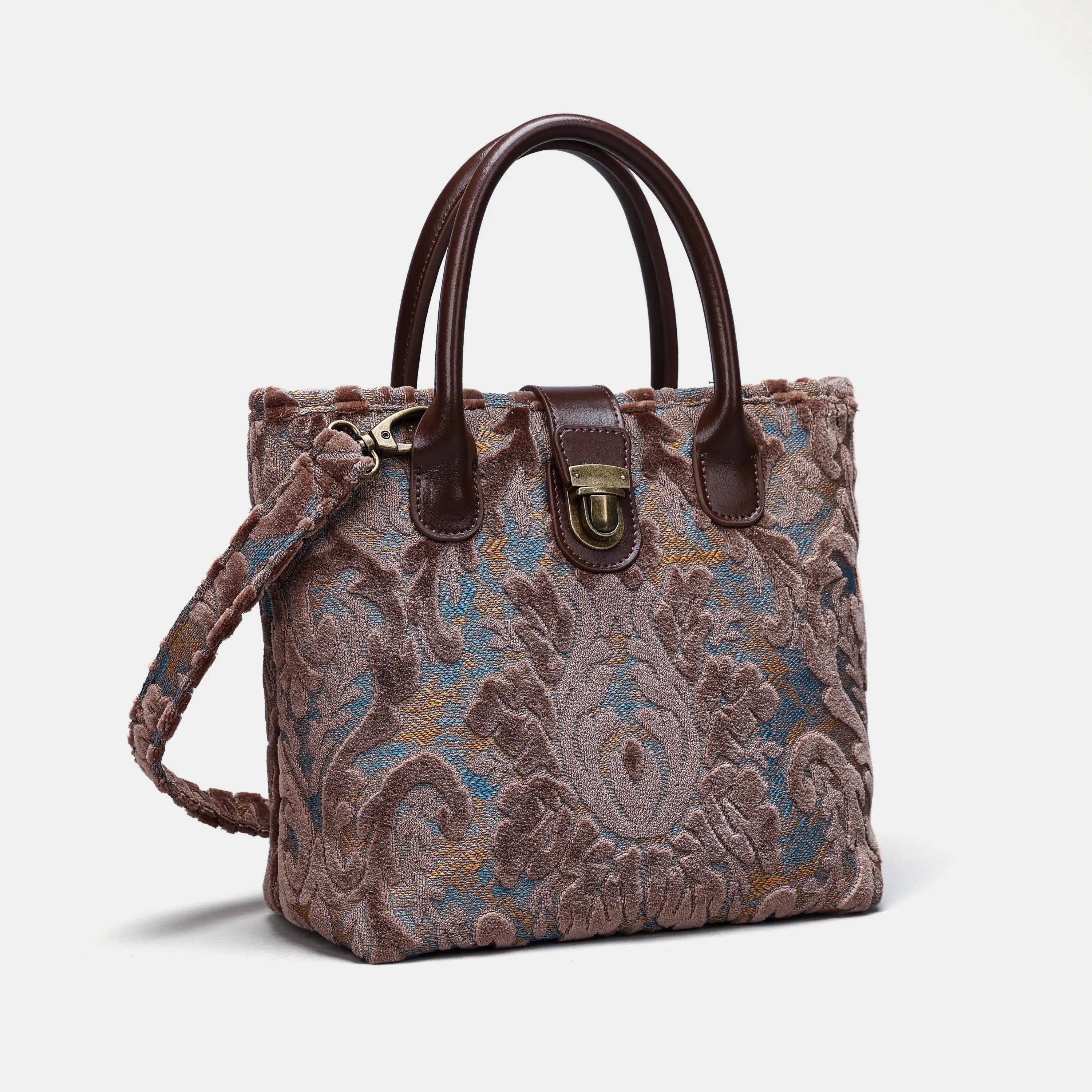 Burnout Velvet Camel Tuck Lock Carpet Satchel carpet bag MCW Handmade of America front