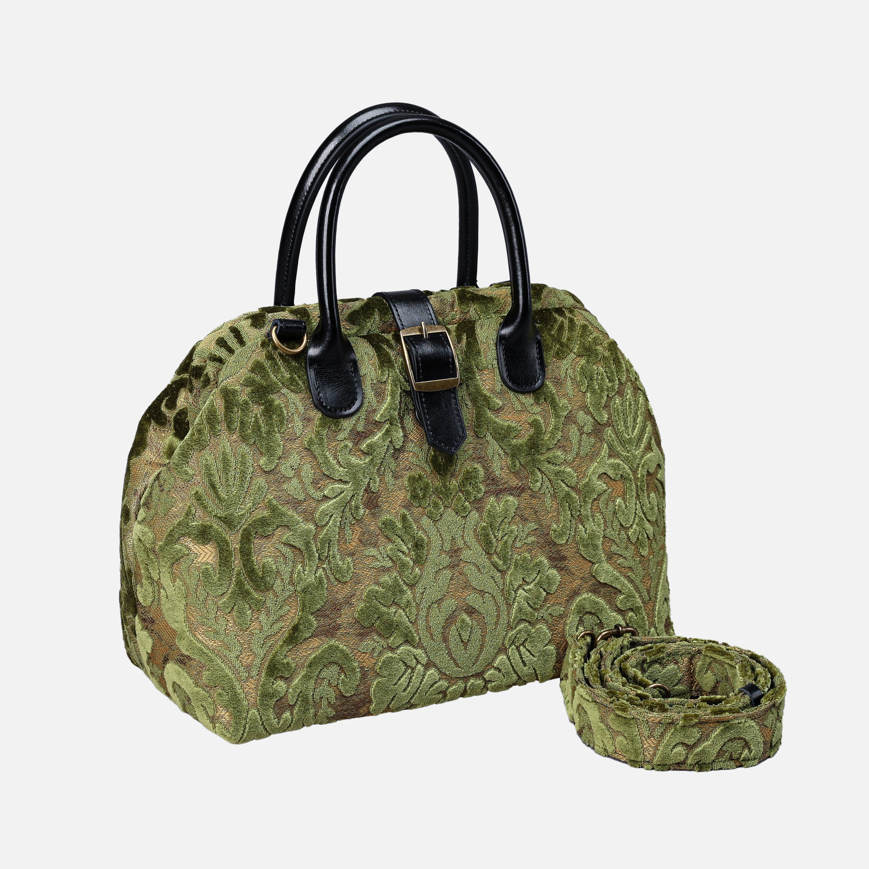 Burnout Velvet Fern Green Carpet Handbag Purse carpet bag MCW Handmade of America with strap