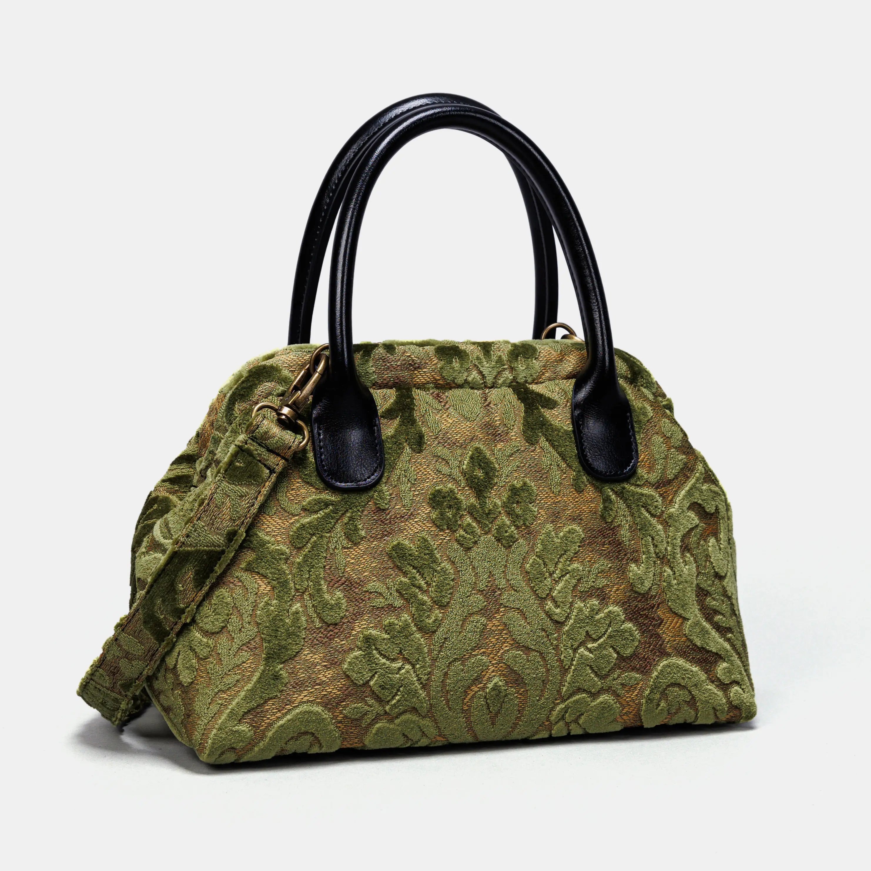 Burnout Velvet Fern Green Carpet Satchel carpet bag MCW Handmade of America front