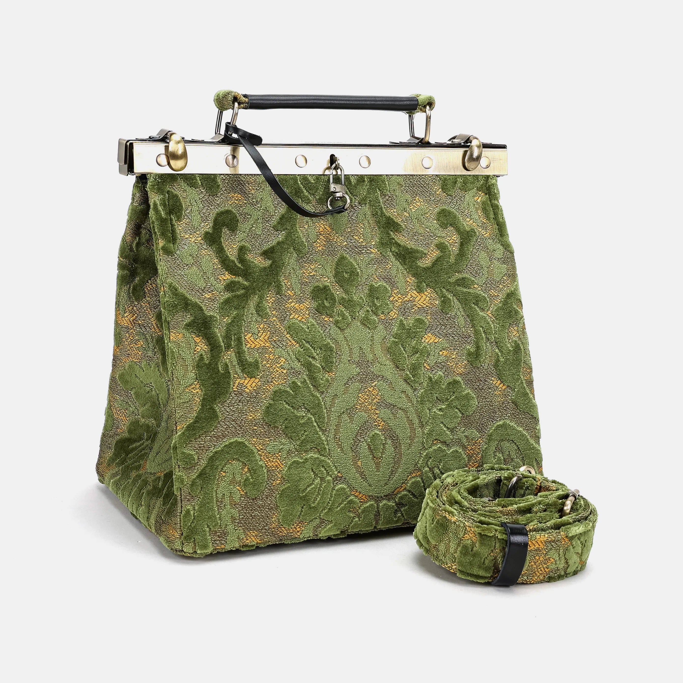 Burnout Velvet Fern Green Cecile Carpet Purse Gladstone Bag of America with shoulder strap