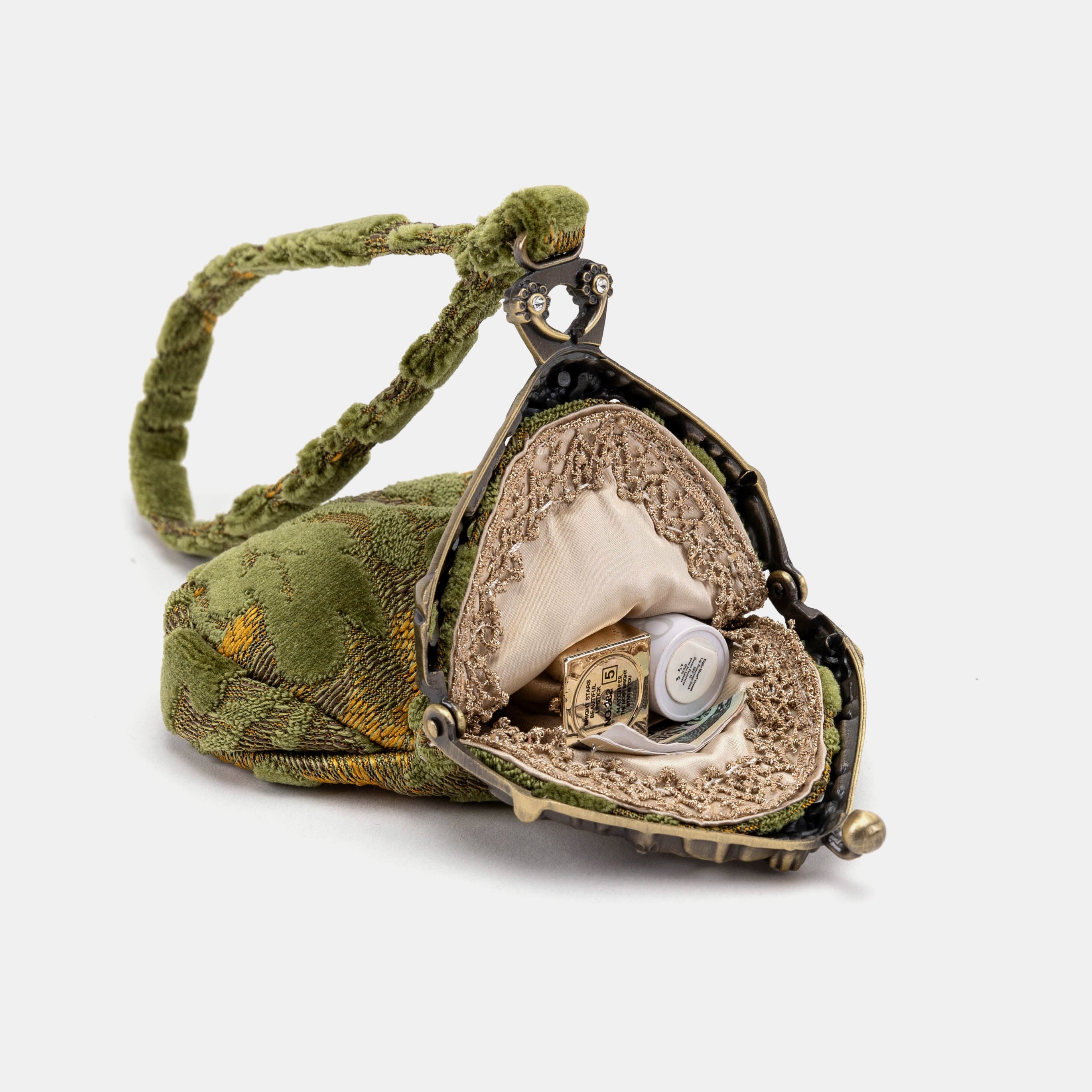 Burnout Velvet Fern Green Chatelaine Purse Wristlet Bag of America inside