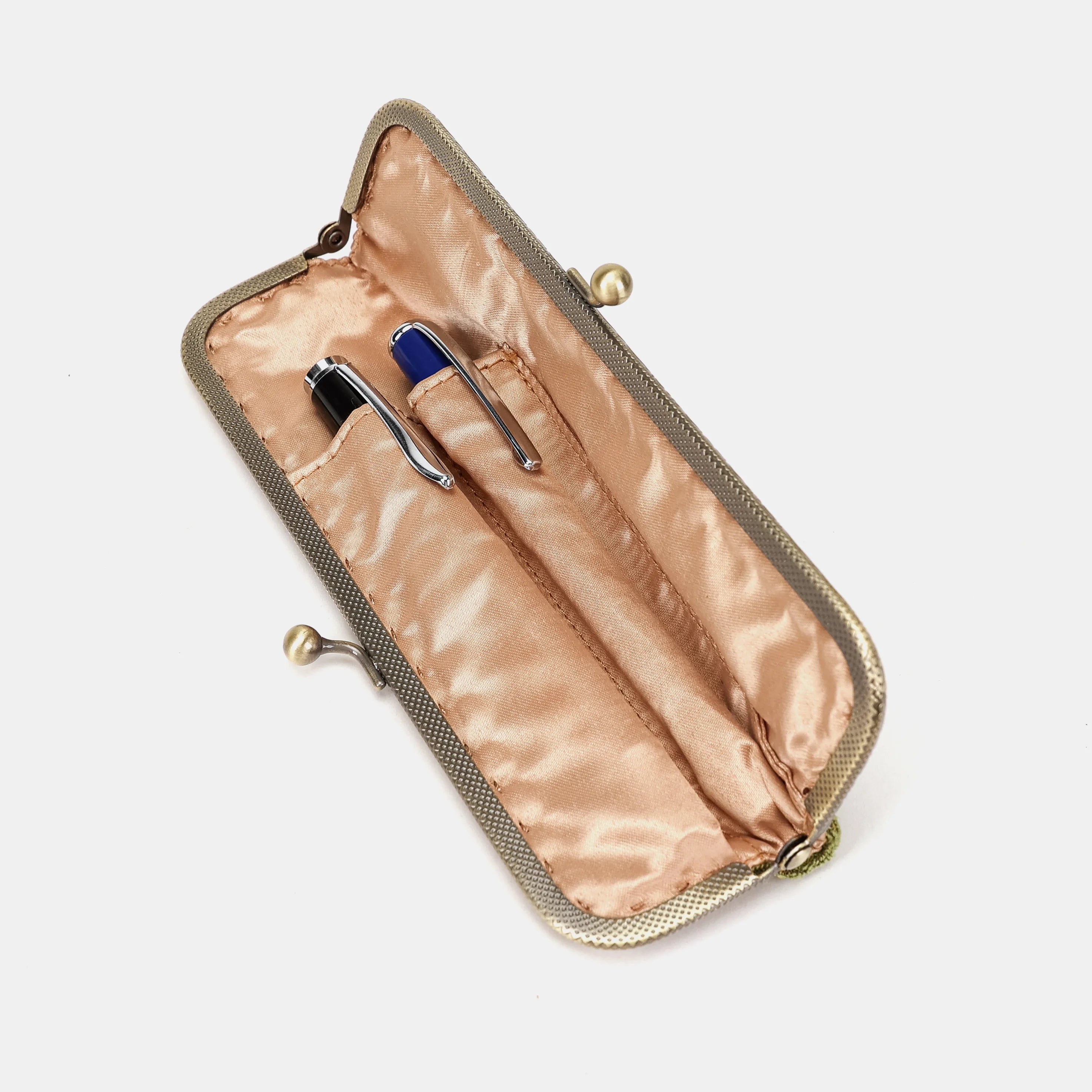 Burnout velvet Fern Green Duo Pen Case Carpetbag of America inside