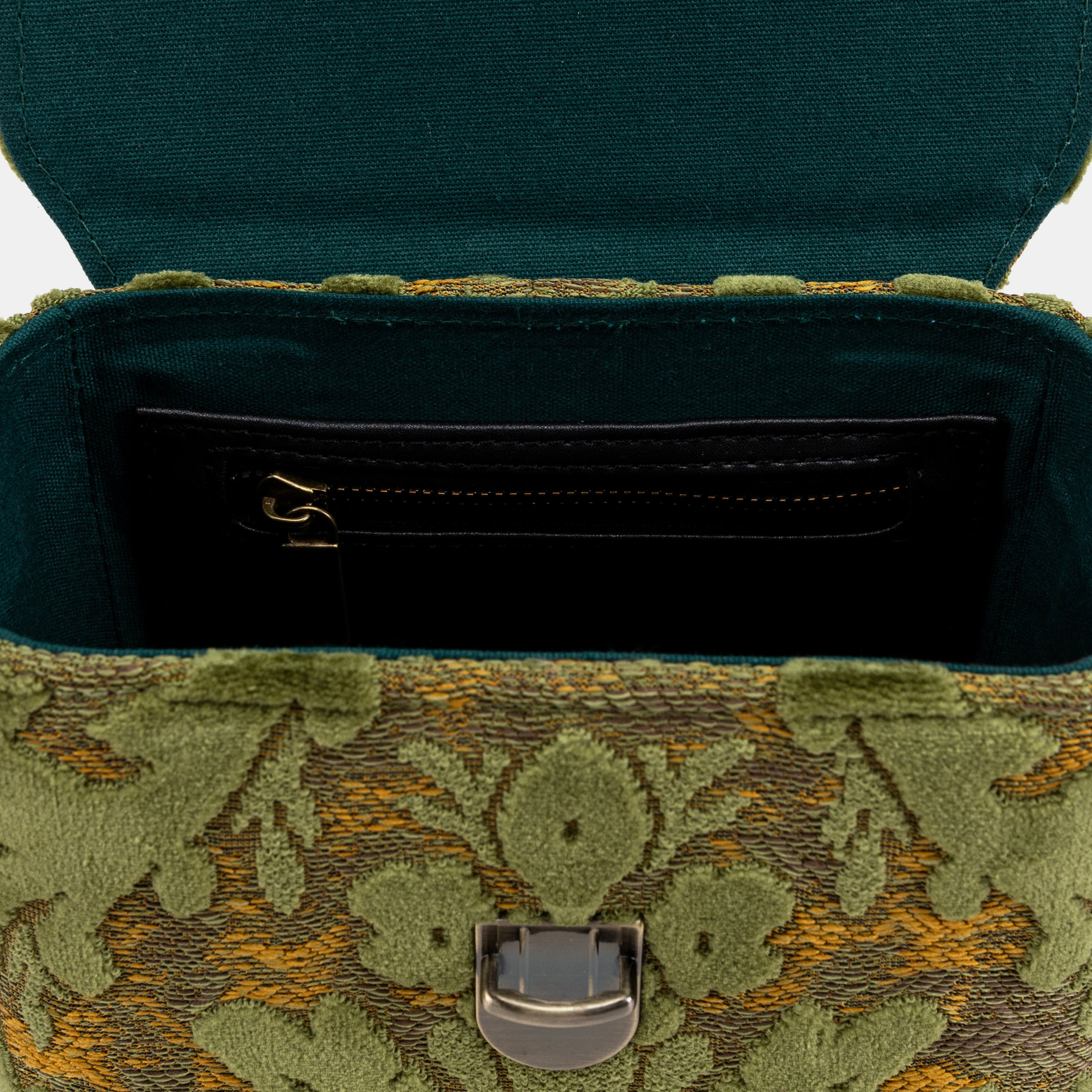 Burnout Velvet Fern Green Emma Small Train Case Crossbody open