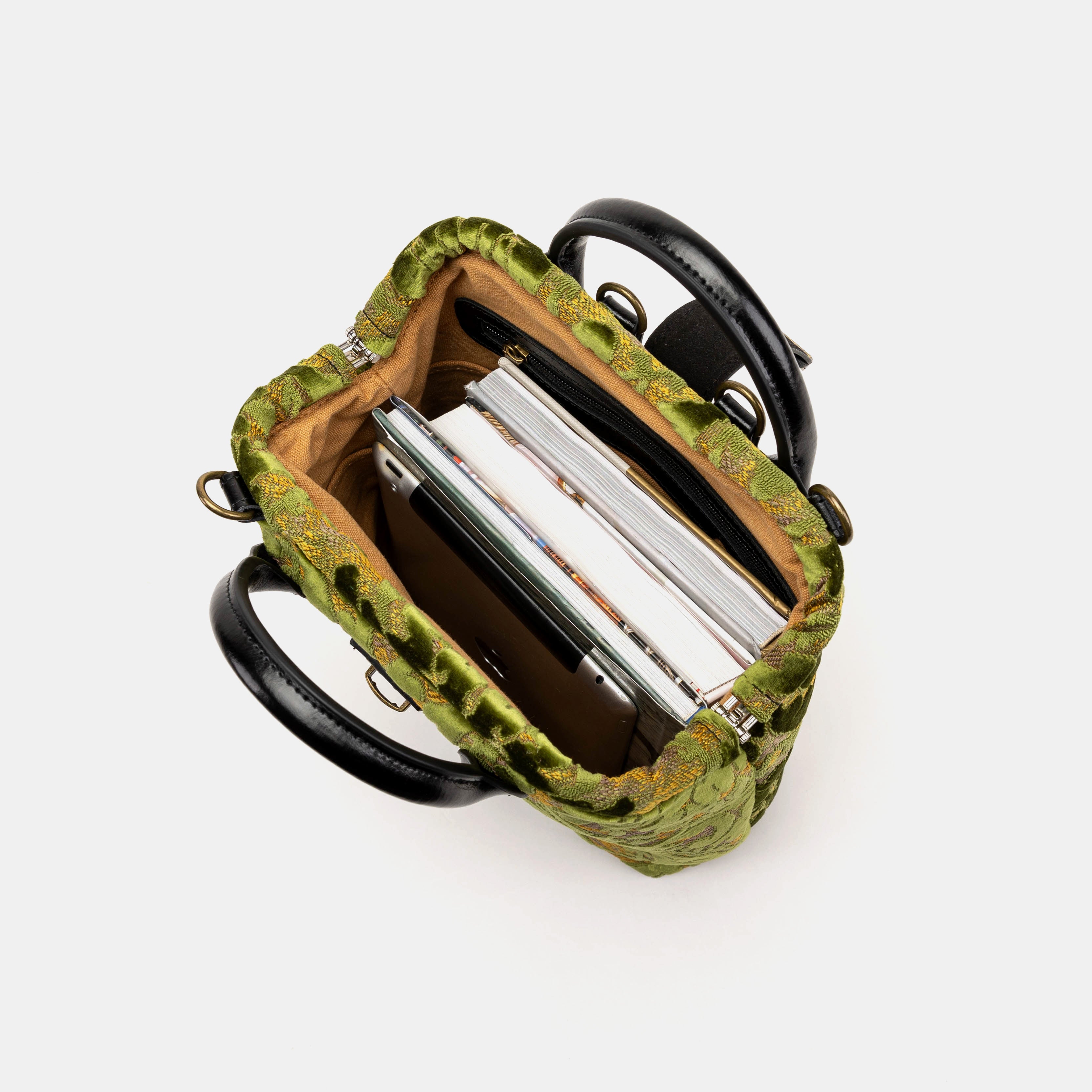 Burnout Velvet Fern Green Everyday Backpack of America in use