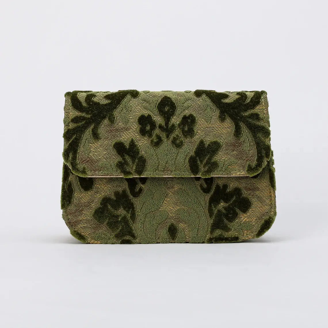 Burnout Velvet Fern Green Flap Crossbody Bag carpet bag of America overview