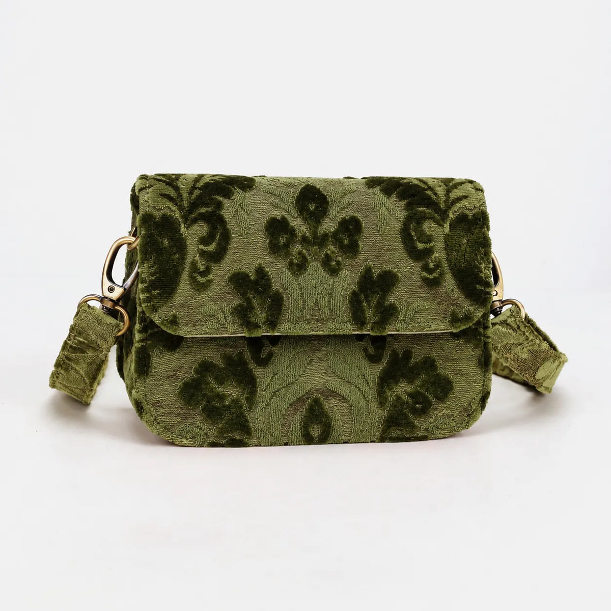 Burnout Velvet Fern Green Flap Crossbody Bag carpet bag of America main