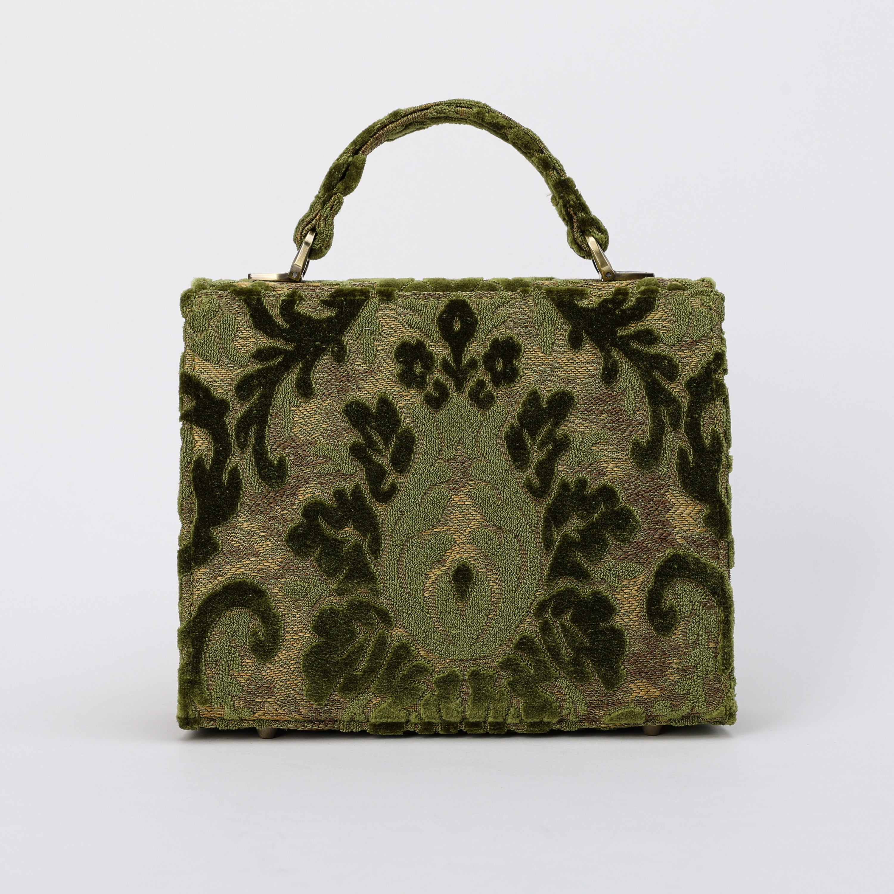 Burnout Velvet Fern Green Flap Satchel Carpetbag of America back