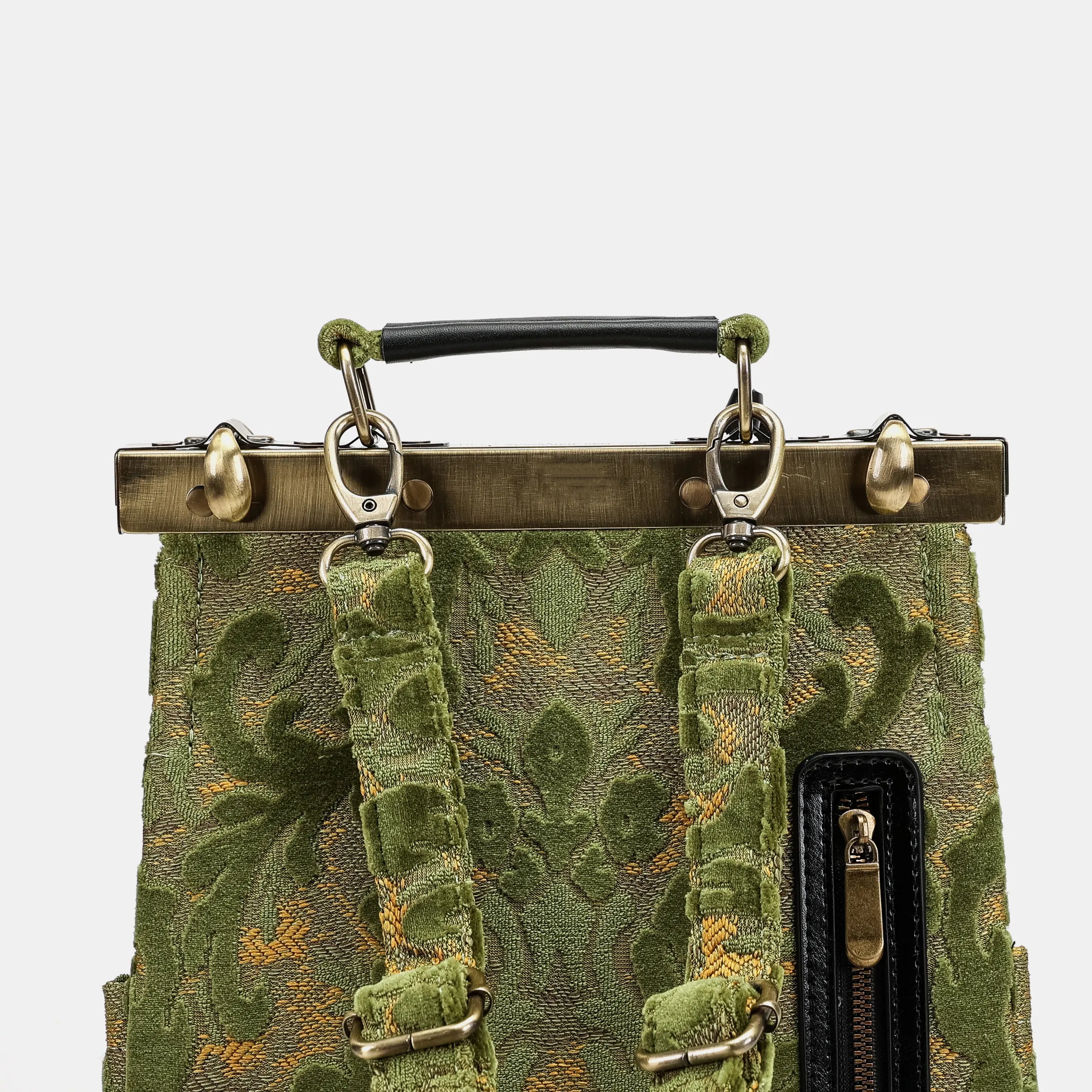Burnout Velvet Fern Green Helena Carpet Gladstone Backpack of America back details