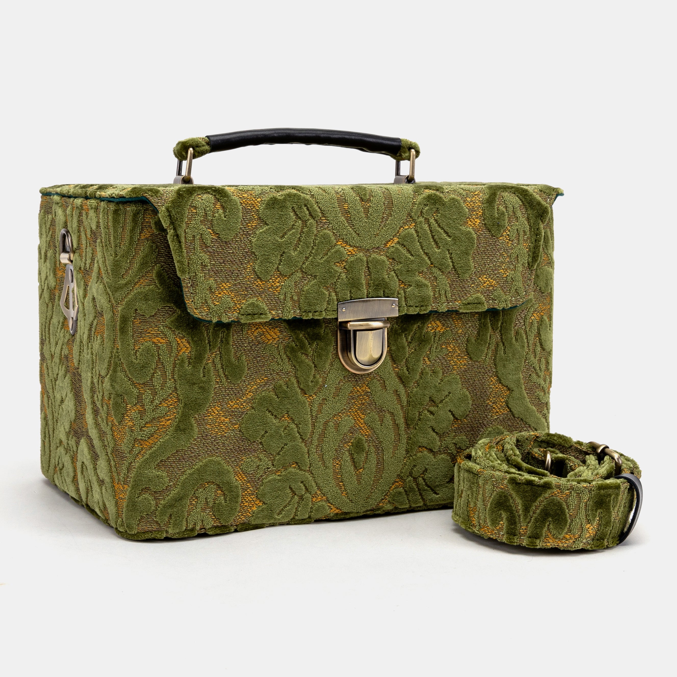 Burnout Velvet Fern Green Josephine Large Train Case with handle