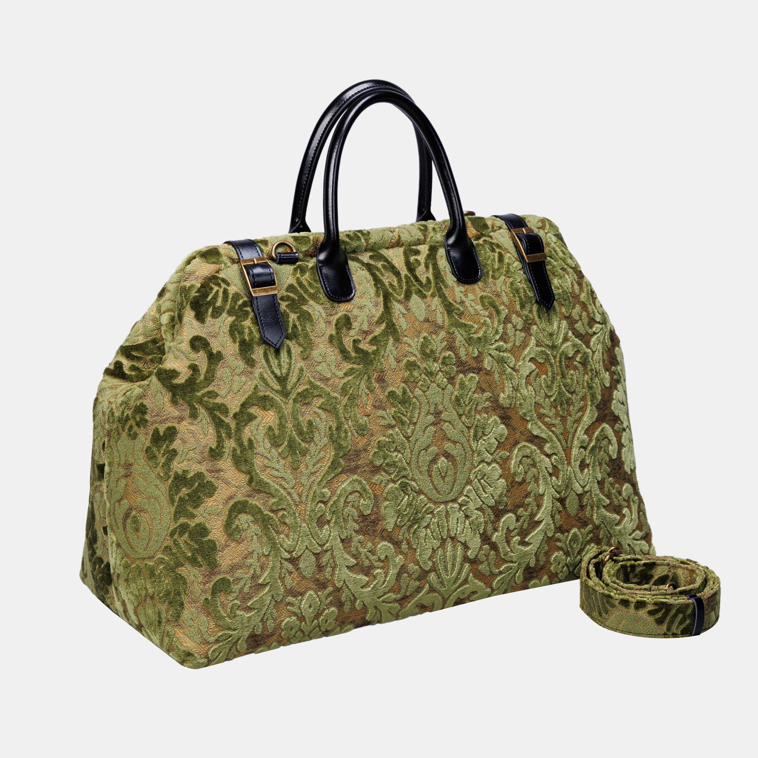 Damask Fern Green Large Carpetbag of America with shoulder strap