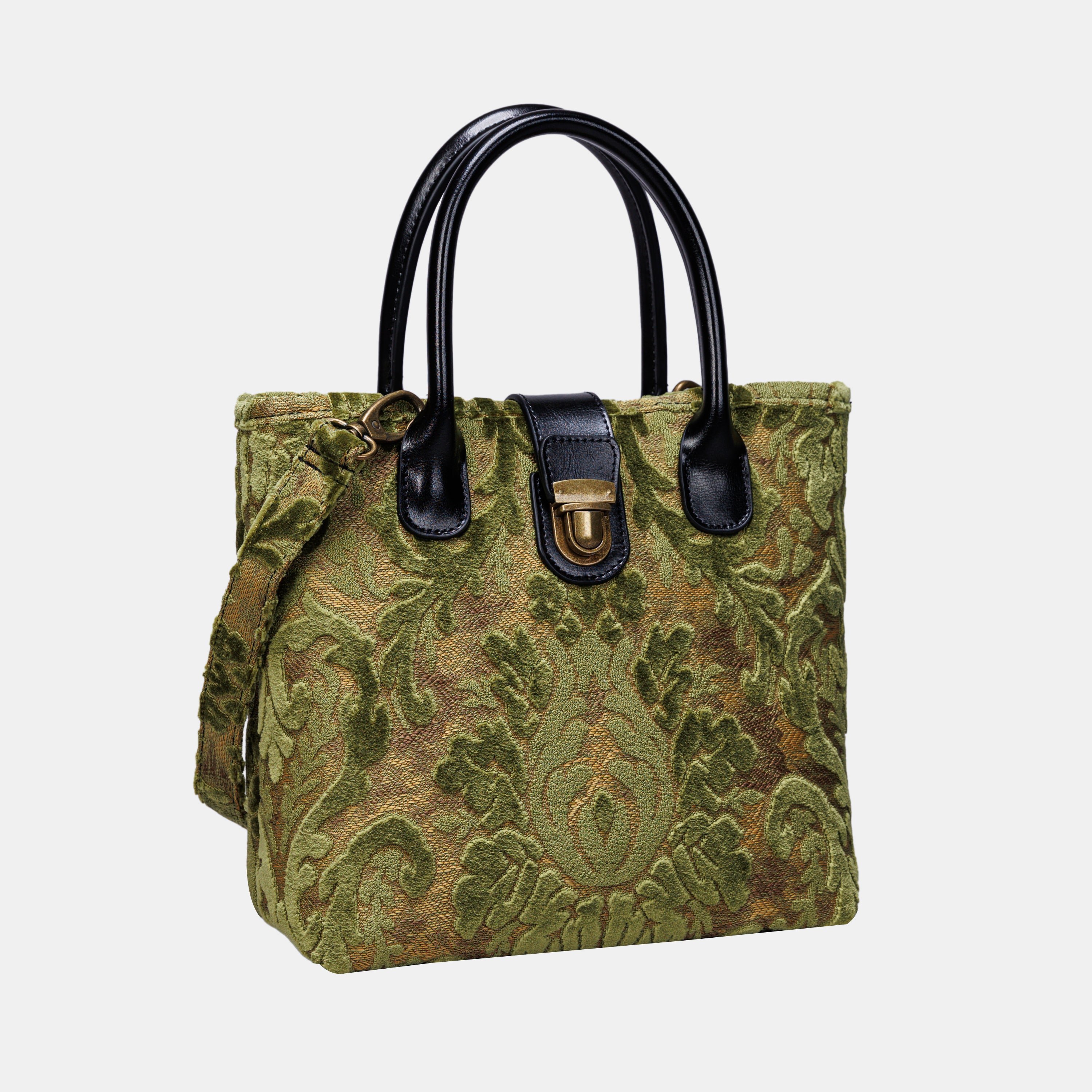 Burnout Velvet Fern Green Tuck Lock Carpet Satchel carpet bag MCW Handmade of America front